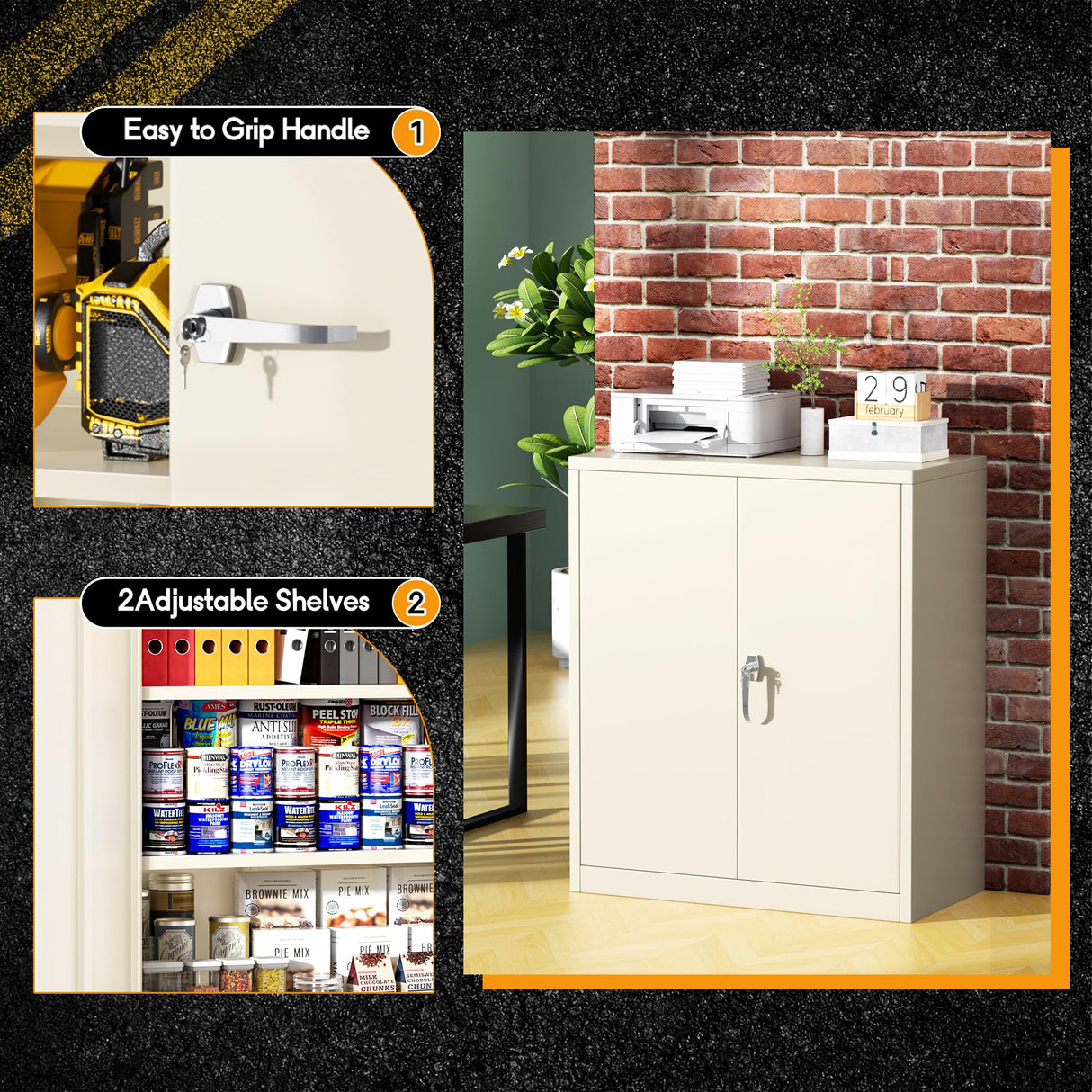 Greenvelly Metal Storage Cabinet with Doors and Shelves,Lockable Storage Cabinet for Office, 36” Gray Metal Utility Cabinet Garage Cabinets, Lockable File Cabinet for Home Office, Garage, Kitchen Greenvelly