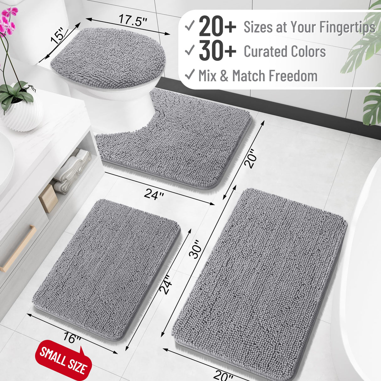 OLANLY Bathroom Rugs 30x20, Extra Soft Absorbent Chenille Bath Rugs, Rubber Backing Quick Dry, Machine Washable Bath Mats for Bathroom Floor, Tub and Shower, Home Decor Accessories, Grey OLANLY