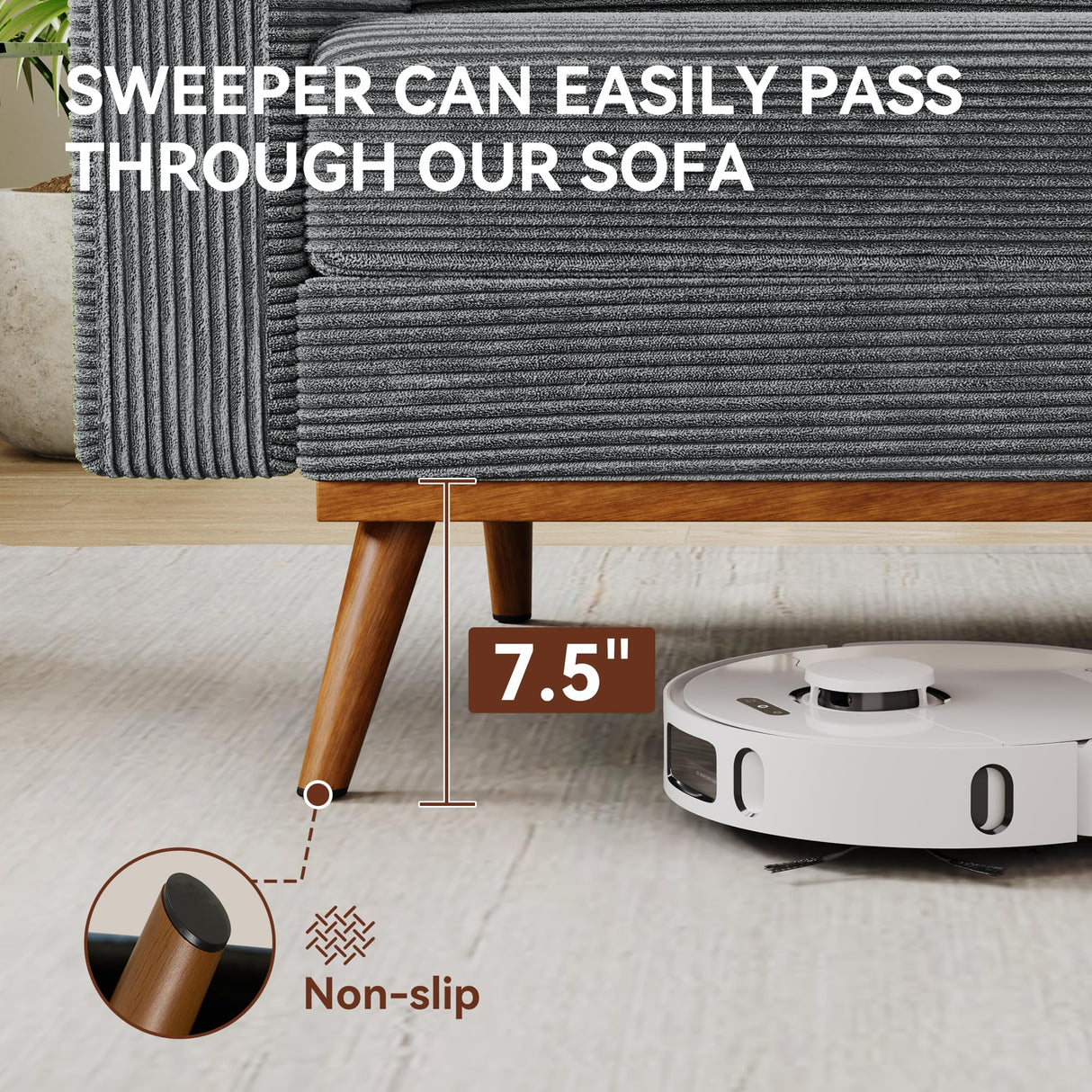 Vipbear 65.4" Loveseat Sofa Grey Corduroy Couch, Mid-Century Modern Small Couches for Living Room, Bedroom, Office, Comfy Sofa with Spring Cushion, Solid Wood Frame, Tool-Free Assembly Vipbear