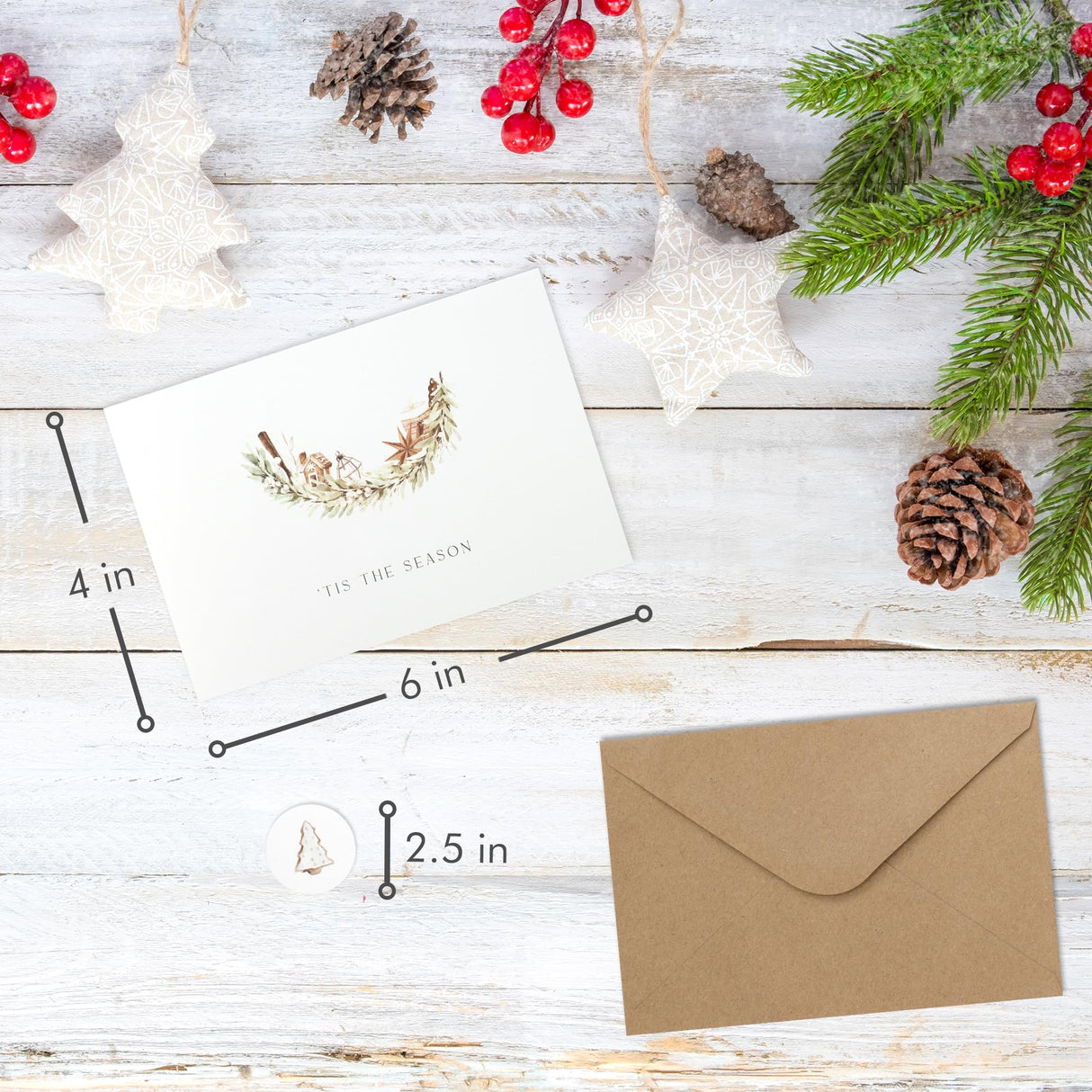 ZICOTO Beautiful Modern Rustic Christmas Cards Set of 20 - Incl. Bulk Envelopes, Matching Stickers And Storage Box - Perfect to Send Warm Holiday Wishes to Friends and Family ZICOTO
