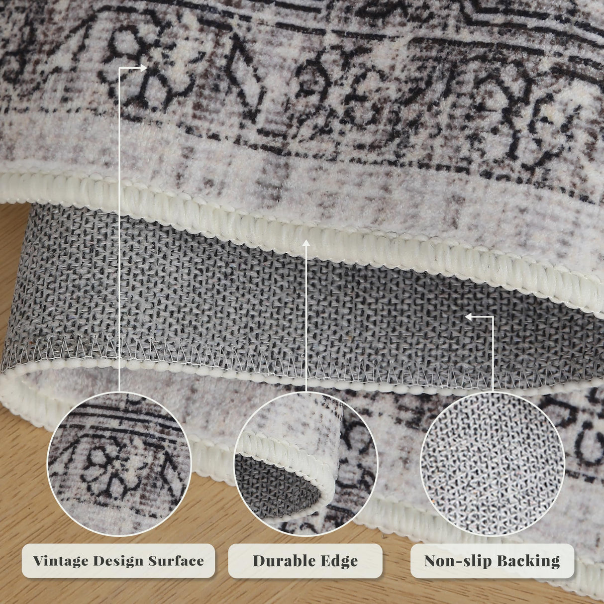 Hallway Runner Rug Washable Carpet: 2x6 Non Slip Vintage Rug with Rubber Backing Long Floor Mat for Kitchen Laundry Entryway Bathroom (Grey, 2'x6') KINOGIC