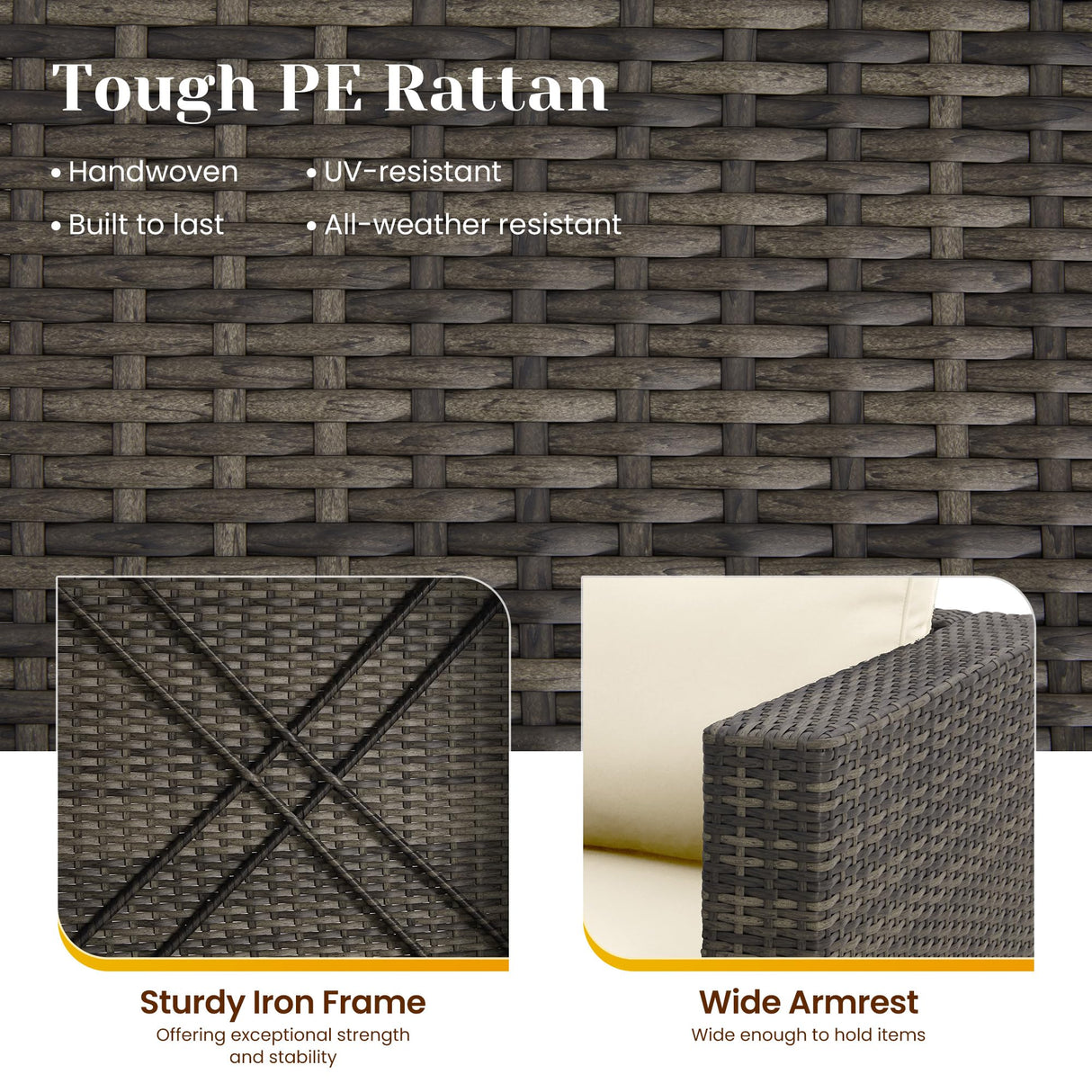 SUNVIVI OUTDOOR Outdoor Patio Furniture Set, 5 Piece Patio Conversation Set, Waterproof Wicker Patio Furniture Set, All Weather Combination Patio Conversation Sets with Cushions and Glass Table, Beige SUNVIVI OUTDOOR