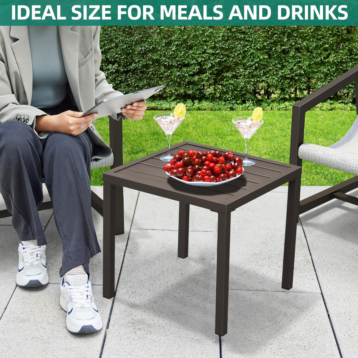 YITAHOME 3-Piece Outdoor Furniture Set, All-Weather Textile Patio Bistro Set with Pillows, Small Patio Conversation Set for Balcony Outside, Outdoor Sling Chairs and Side Table - Brown & Ivory YITAHOME