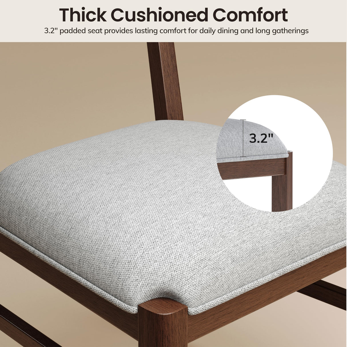 COLAMY Wooden Dining Chair with Fabric Upholstered Seat Set of 6, Modern Farmhouse Ladder Back Dining Room Chair, Solid Wood Transitional Kitchen Chair, Dark Brown COLAMY