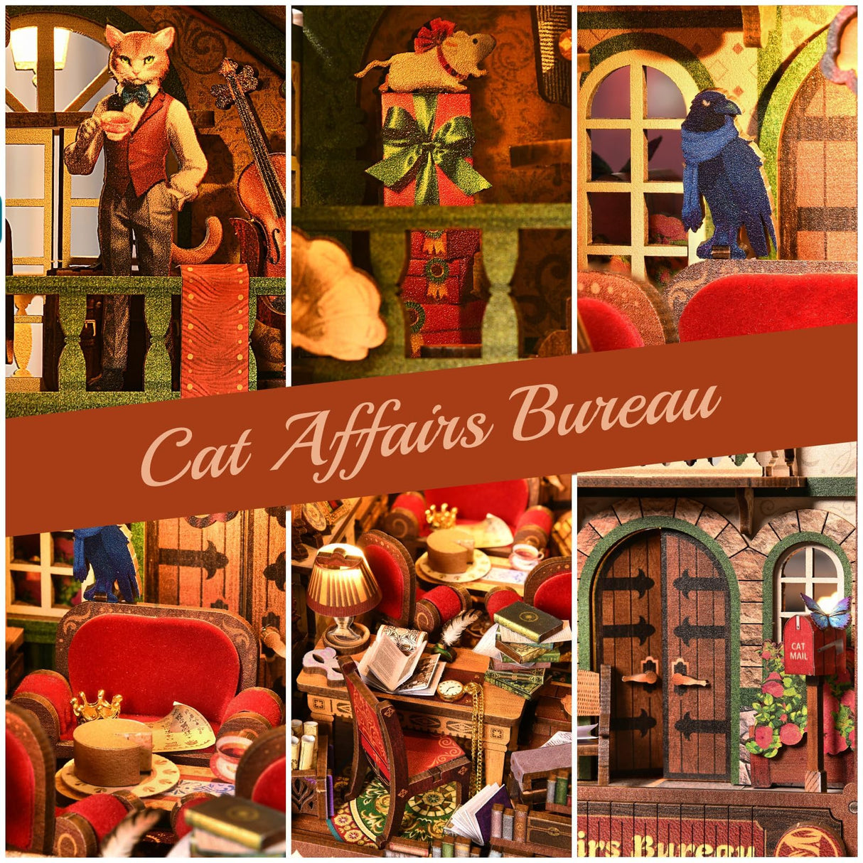 TOYQI DIY Book Nook Kit, Book Nook Kits for Adults, 3D Wooden Puzzle Dollhouse Booknook Bookend, Miniature Model Building Bookshelf Insert Alley - Cat Affairs Bureau TOYQI