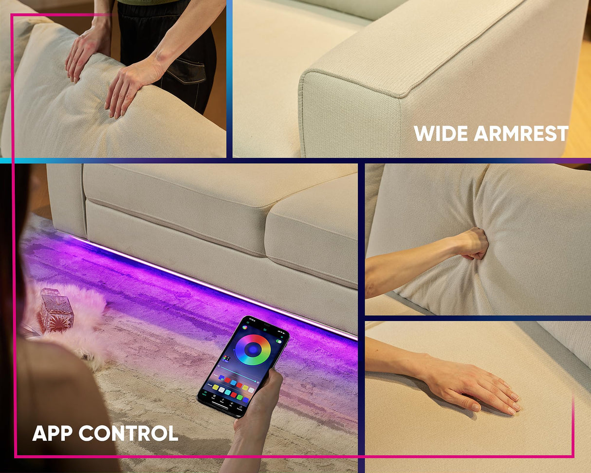 Jocisland Sofa, 89 Inch Modern Sofa with LED Lights, 3 Seater Floating Sofa with Deep Seat, Oversized Couches for Living Room, Linen Beige Sofa Couch Jocisland