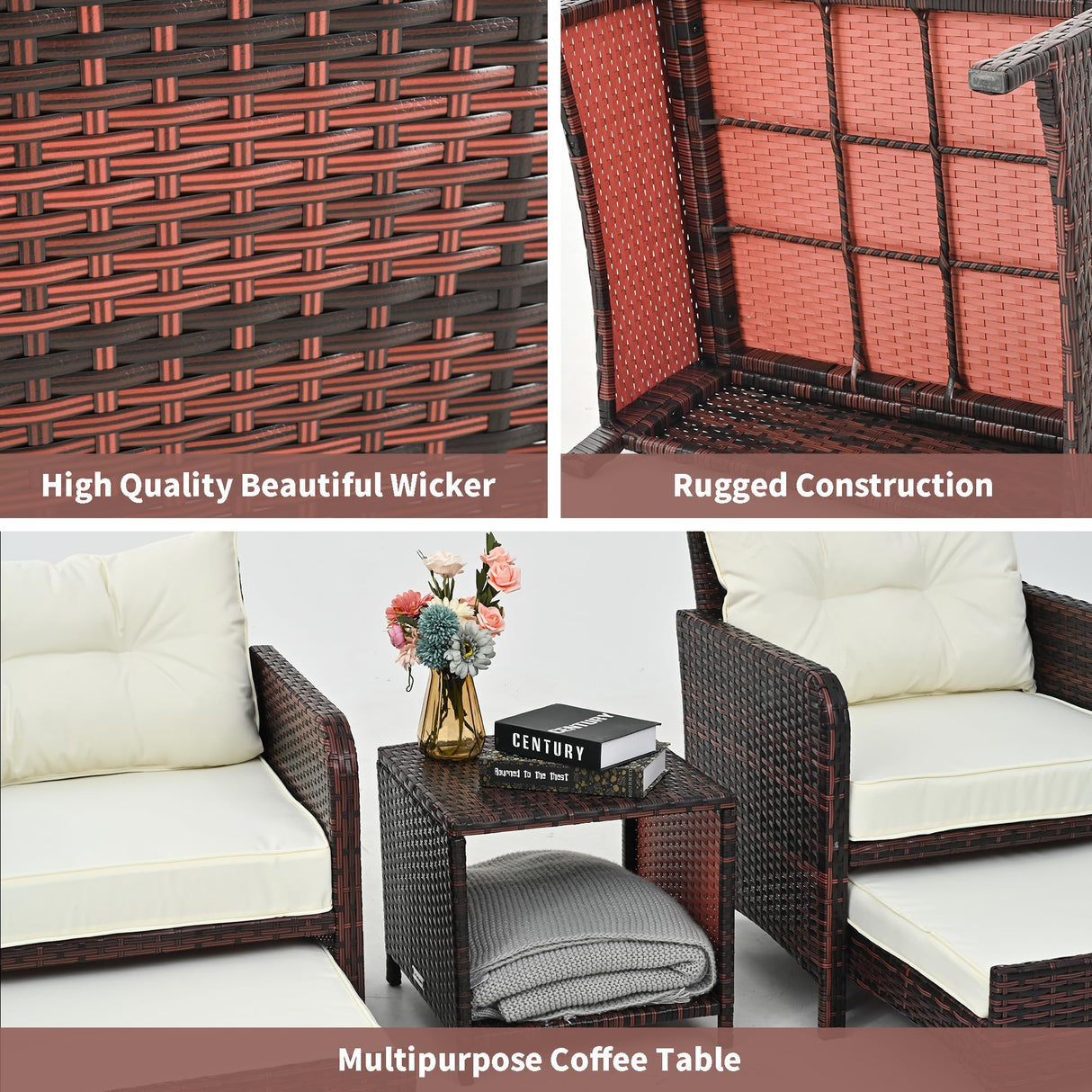 Pamapic 5 Pieces Outdoor Patio Chairs with Ottomans, Wicker Patio Furniture Set Outdoor, Patio Chairs Conversation Furniture with Coffee Table for Poorside Garden Balcony (Beige)… Pamapic