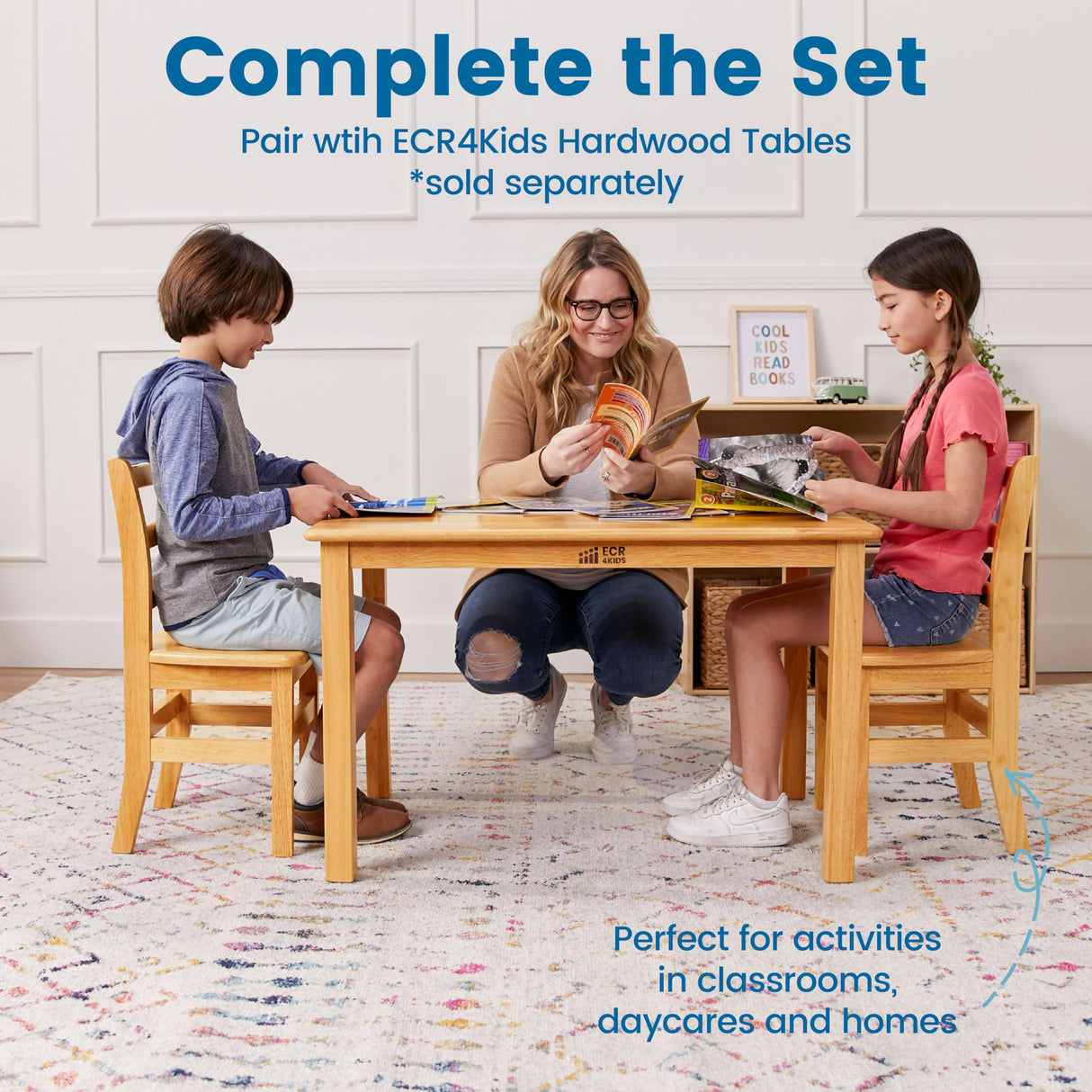 ECR4Kids Three Rung Ladderback Chair, 14in Seat Height, Classroom Seating, Honey, 2-Pack ECR4Kids