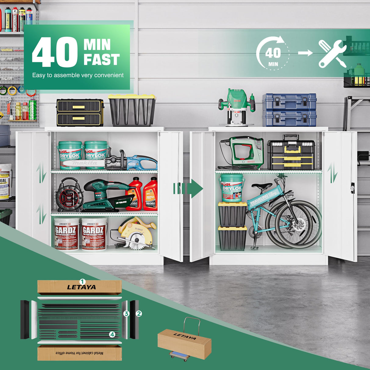 Letaya Metal Storage Cabinets with Lock Door,2 Adjustable Shelves Organizer Steel Storage Cabinets for Home,Office,Warehouse,Garage,Employee Lockers(White) Letaya