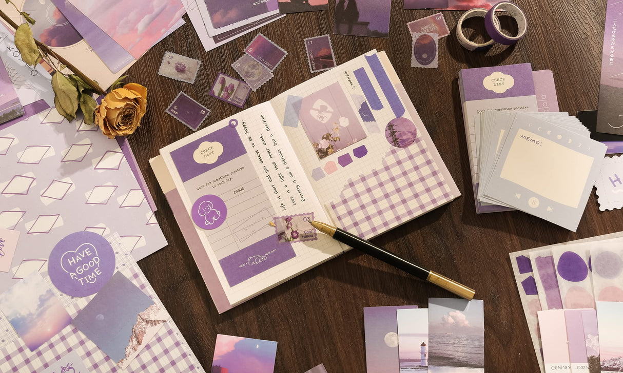 348 Pcs Scrapbooking Supplies Kit, Vintage Aesthetic Scrapbook Kit for Bullet Junk Journal, Stationery, A6 Grid Notebook, DIY Journaling Supplies, Birthday Craft Gift for Teen Girl Kid Women emmoolife