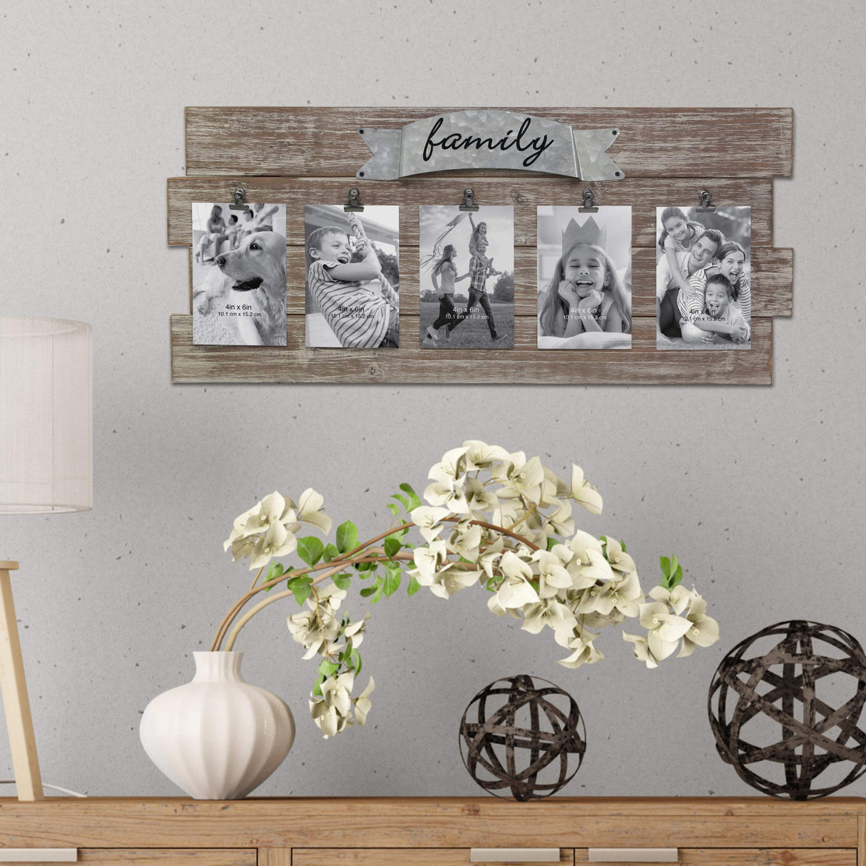 Stonebriar Rustic Wood Collage Picture Frame with Clips and Metal Detail Brown 26" x 11" Stonebriar