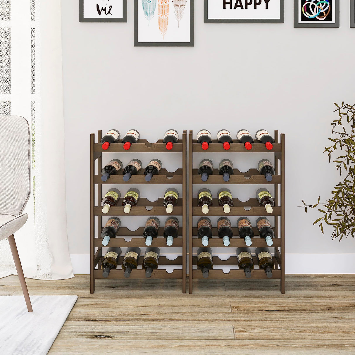 SMIBUY Bamboo Wine Rack, 20 Bottles Display Holder, 5-Tier Free Standing Storage Shelves for Kitchen, Pantry, Cellar, Bar (Walnut) SMIBUY