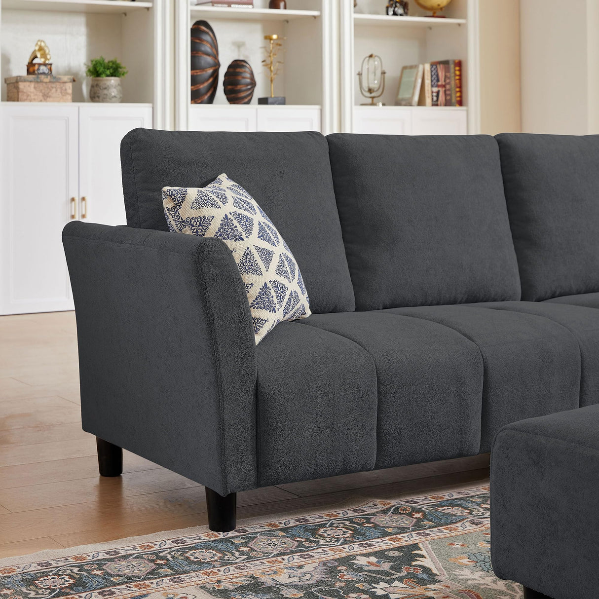 Jarenie 102" Convertible Sectional Sofa Couch, L Shaped Couch with Back Cushions, Modern Upholstered 6-Seat Reversible Sofa Set for Living Room, Apartment, Office, Dark Grey Jarenie