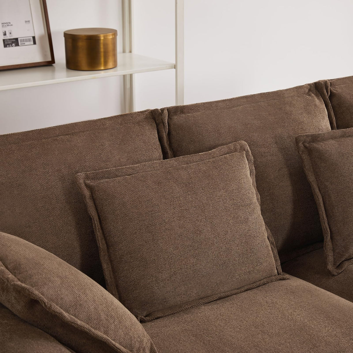 FEISHOMINOO 87" L Shaped Sectional Sofa Modular Deep Seat Sofa Couch with Ottoman, Chenille Sofa Sleeper Comfy Upholstered Furniture for Living Room, Apartment, Studio, Office (Espresso, L-Shaped) FEISHOMINOO