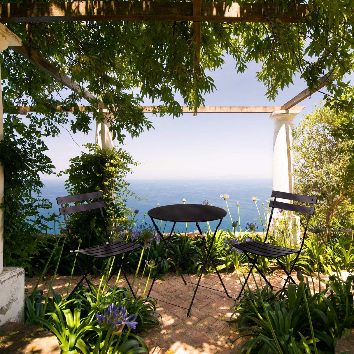 Grand patio Premium Frame Patio Bistro Set, Folding Outdoor Patio Furniture Sets, 3-Piece Patio Set of Folding Patio Table and Chairs, Black Grand patio