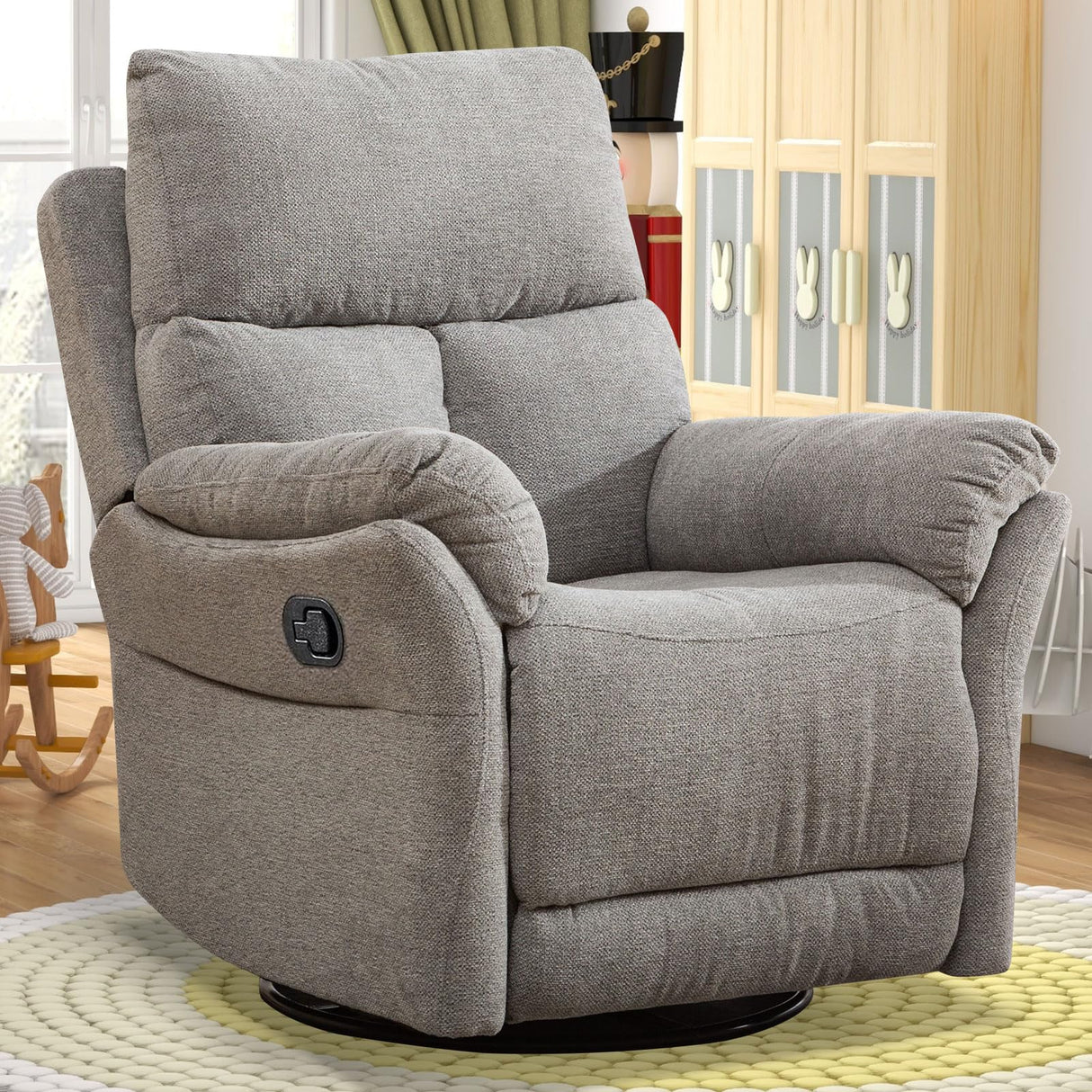 ANJ Swivel Rocker Recliner Chair, Manual Fabric Glider Nursery Recliner Chair, Single Rocking Modern Sofa Home Theater Seating for Living Room, Nursery (Silver) ANJ