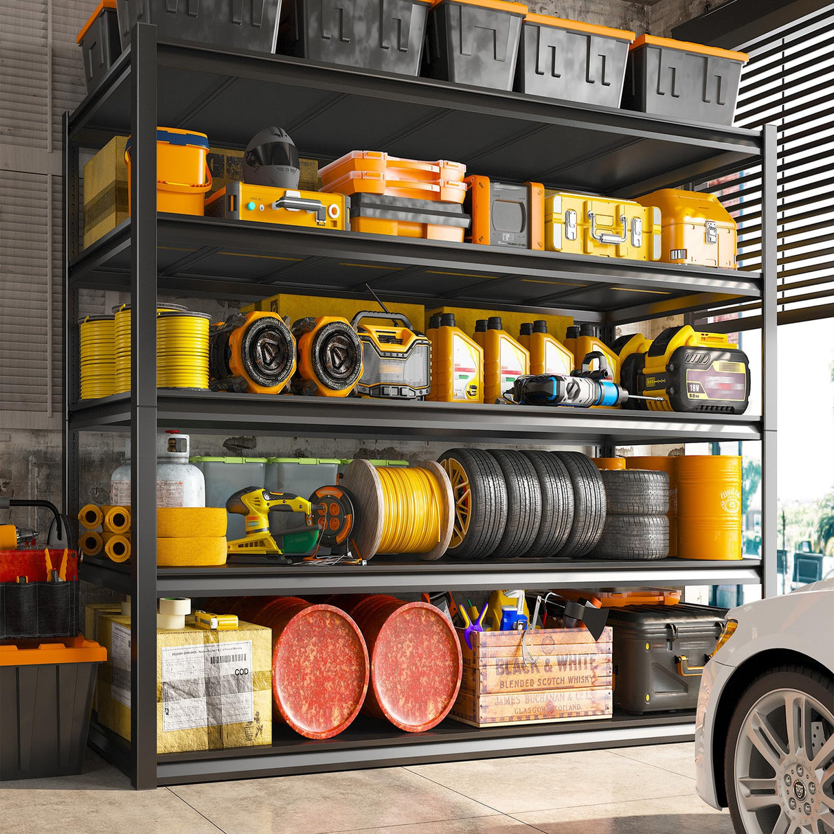 REIBII Garage Shelving 48.2" W Storage Shelves 3000LBS Heavy Duty Shelving Adjustable Metal Shelf Industrial 5 Tier Pantry Shelves for Basement Warehouse Supermarket 72.2"H x 24.2"D x 48.2"W, 2 Pack REIBII