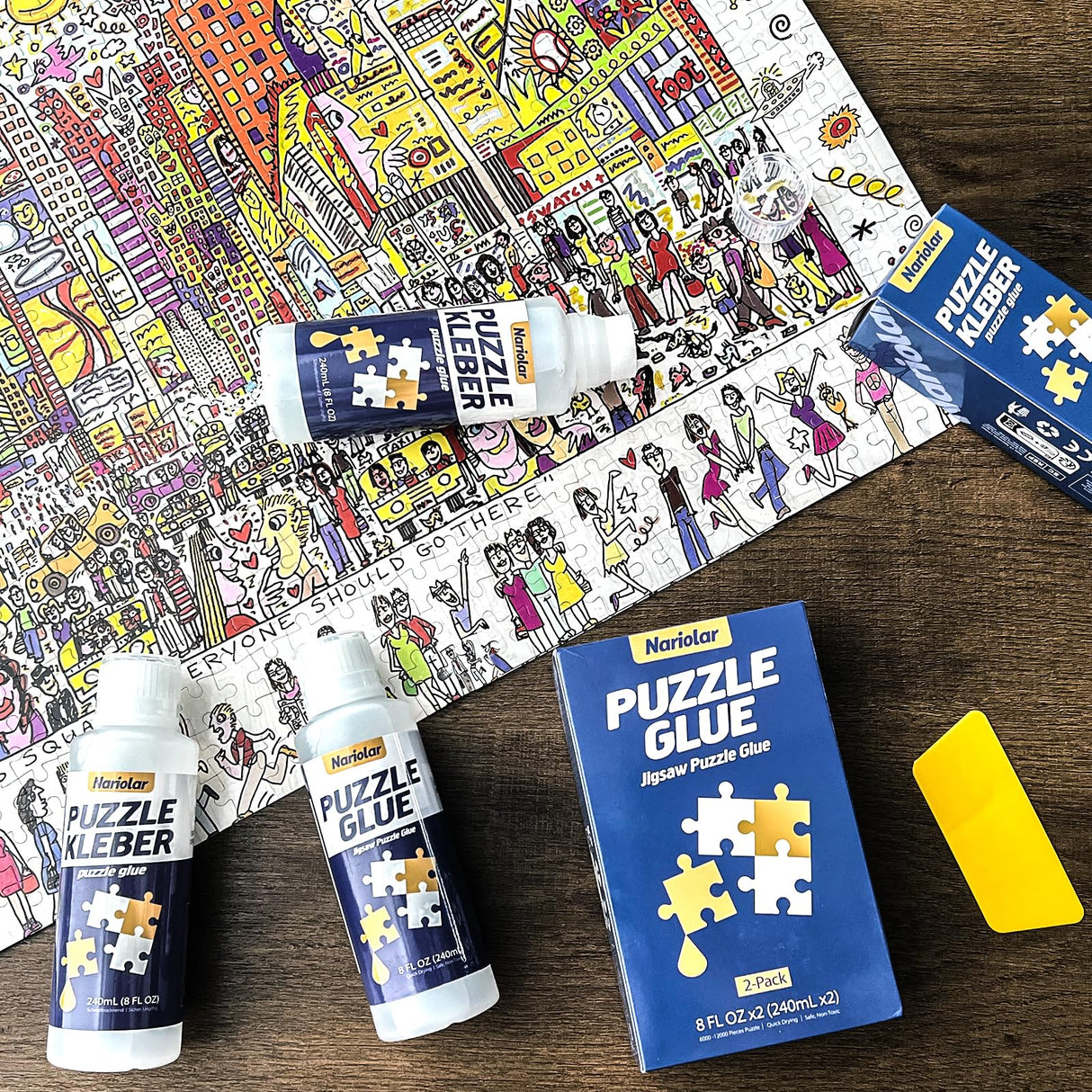 Nariolar Puzzle Glue Clear 2 * 8 Oz (2 * 240ml) with Applicator, Jigsaw Puzzle Glue for 6000/10000/12000 Pieces, Framing Puzzles, Quick Drying Nariolar