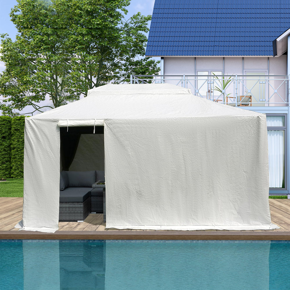 Domi Gazebo Cover for 12'x14' Gazebo, All Weather Universal Gazebo Winter Cover with Premium 200g Waterproof PE Fabric, Sidewalls, Mesh Windows, Patio Cover for Winter Gazebo domi outdoor living