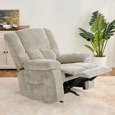 zzlay Velvet Rocker Recliner Chair for Adults, Overstuffed Manual Rocking Recliner with Spring Cushion, Upholstered Comfy Reclining Single Sofa with Side Pockets for Living Room, Oversize, Beige