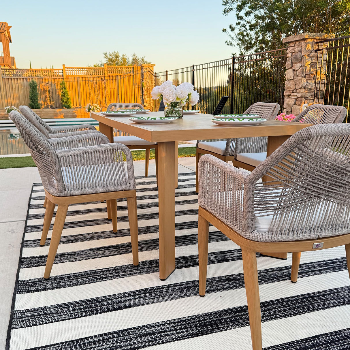 PURPLE LEAF Patio Dining Chair Set 2 Pieces Metal Modern Furniture Seating for Garden Kitchen Porch Outdoor Rattan Dining Chairs with Armrests and Cushions, Teak PURPLE LEAF