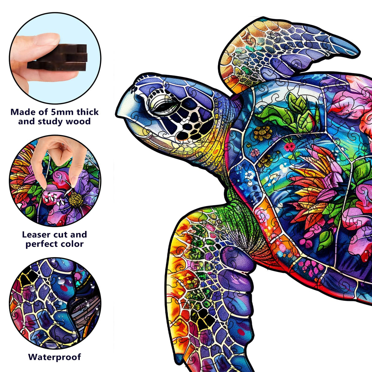 Foyucool Wooden Puzzles for Adults, About 150 Pieces Unique Puzzles for Adults, Irregular Animal Shaped Wooden Jigsaw Puzzles, Creative Gift, Fun Family Game, 11.1 x 5.5 inch, Turtle Foyucool