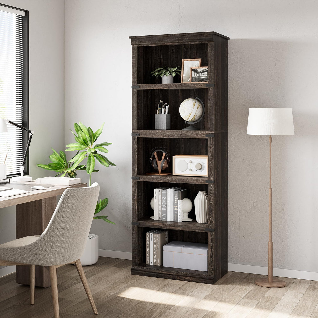 GAOMON 5 Tier Bookcase, Farmhouse Book Shelf with Storage Open Display Bookshelves, 67.4" Tall Book Case Wooden 5 Shelf Bookcase Home Decor Furniture for Home Office, Living Room, Bed Room - Oak GAOMON