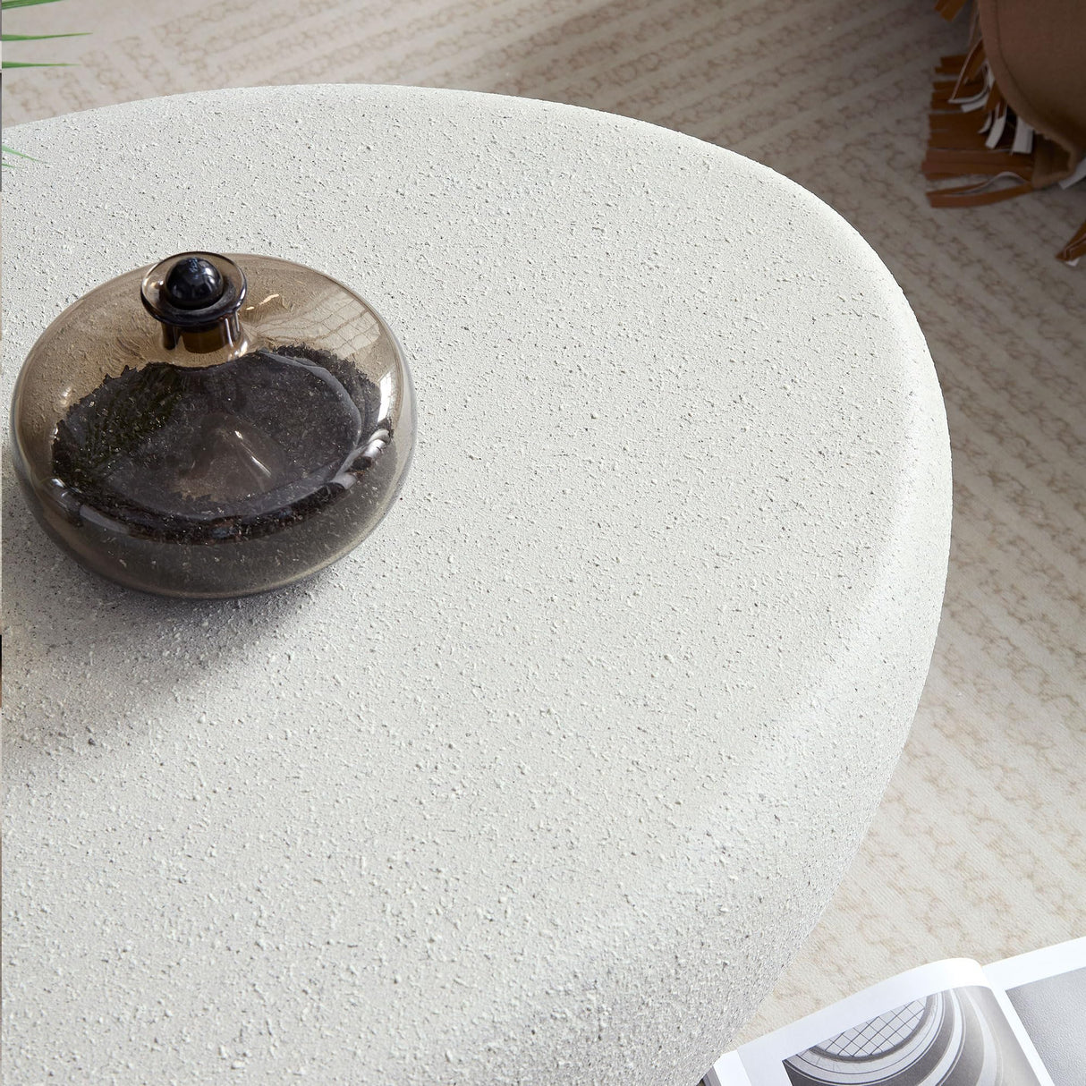 Modern Oval Coffee Table Contemporary Stone Coffee Tables Modern Accent Center Table Faux Rock Table for Indoor Outdoor, No Need Assembly, Accent Table Living Room Furniture, Beige MaiDeHaoo