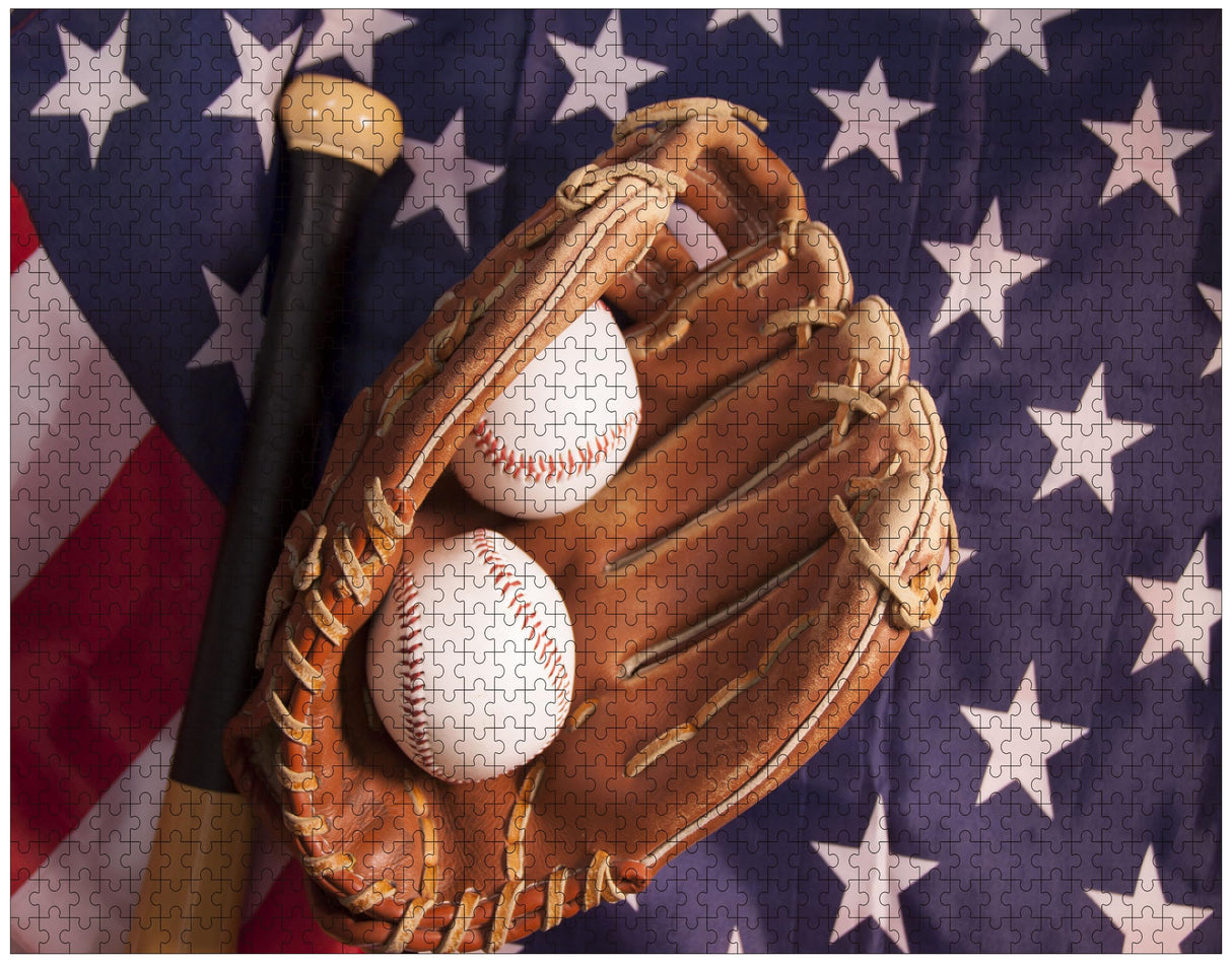 Baseball and Glove with American Flag 1000 Pieces Wooden Jigsaw Puzzles Personalized Photo Puzzle for Adults Friends Picture Puzzle Gifts for Wedding Birthday Valentine's Day Home Decor FANGKISSU