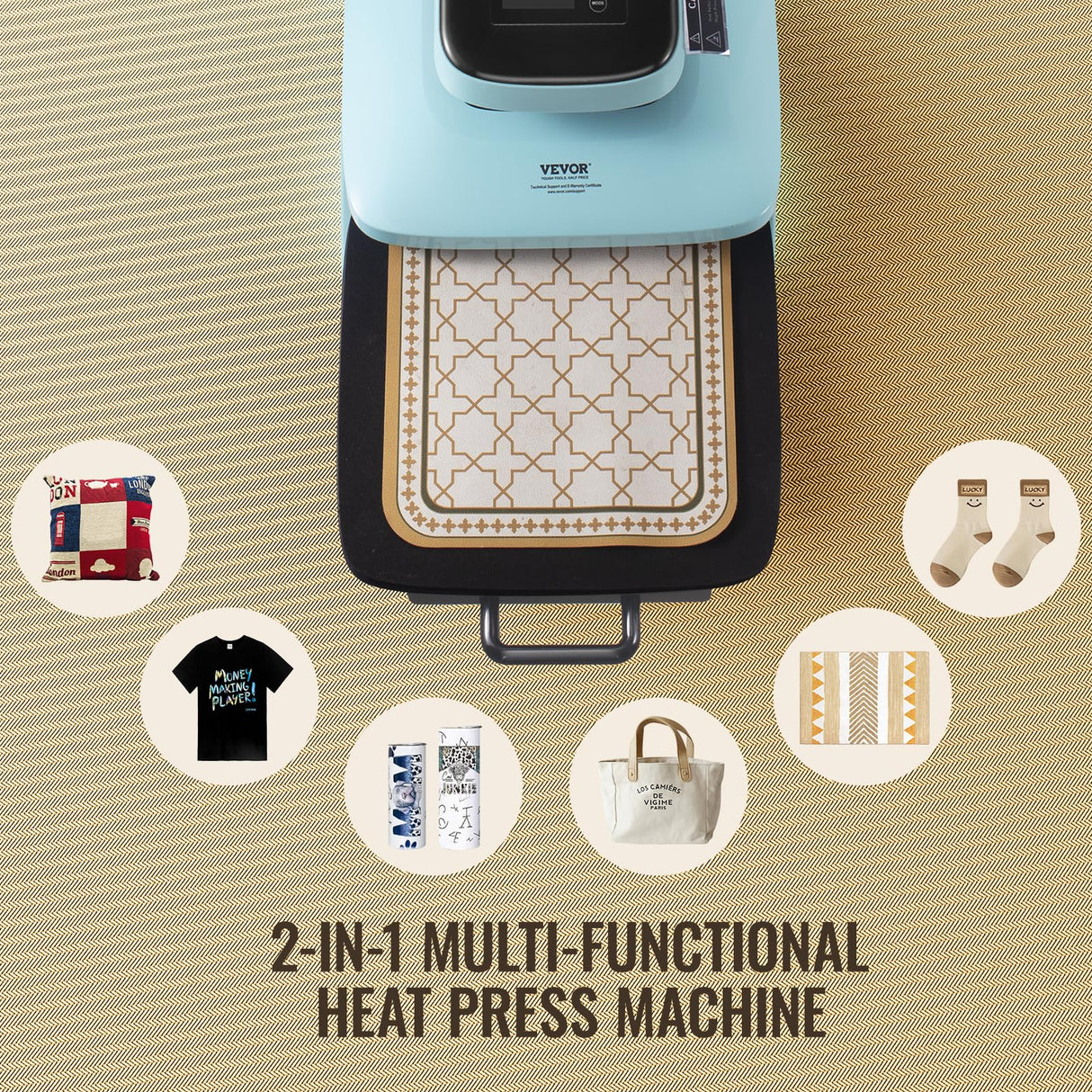 VEVOR 2 in 1 Auto 15x15 Heat Press Machine with 30oz Tumbler Press, Heat Up Fast & Even - Tshirt Press Machine for T Shirt, Pillow, Bag, Pad, Hoodie, Tumblers Glass Cans Mugs VEVOR