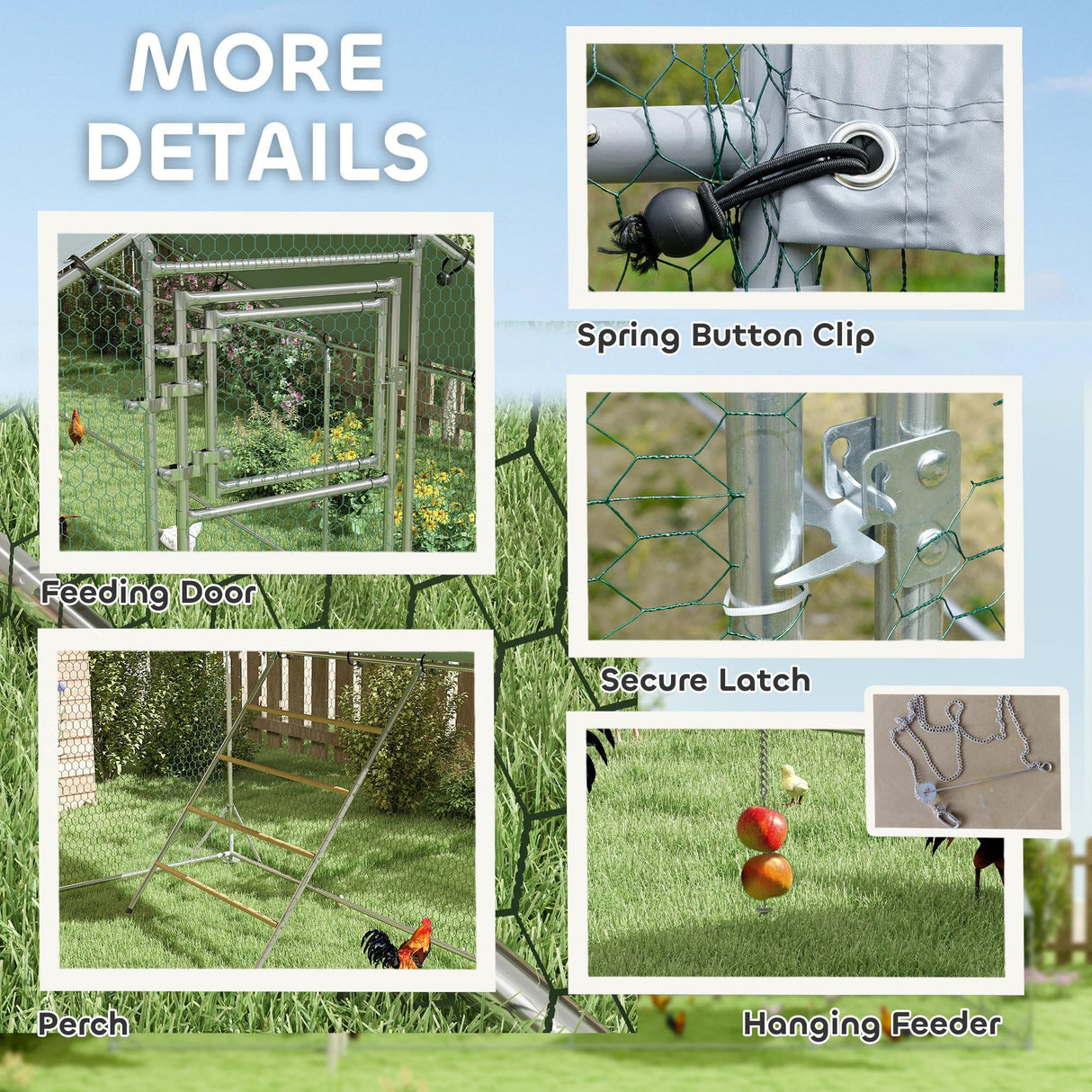 PawHut Chicken Run, Large Metal Chicken Coop w/Waterproof & Anti-UV Cover, Feeding Door, Hanging Feeder, Perch, Walk-in Poultry Cage for Outdoor, Yard, Farm, for 24-30 Chickens, 9.8' x 26.2' x 6.4' PawHut
