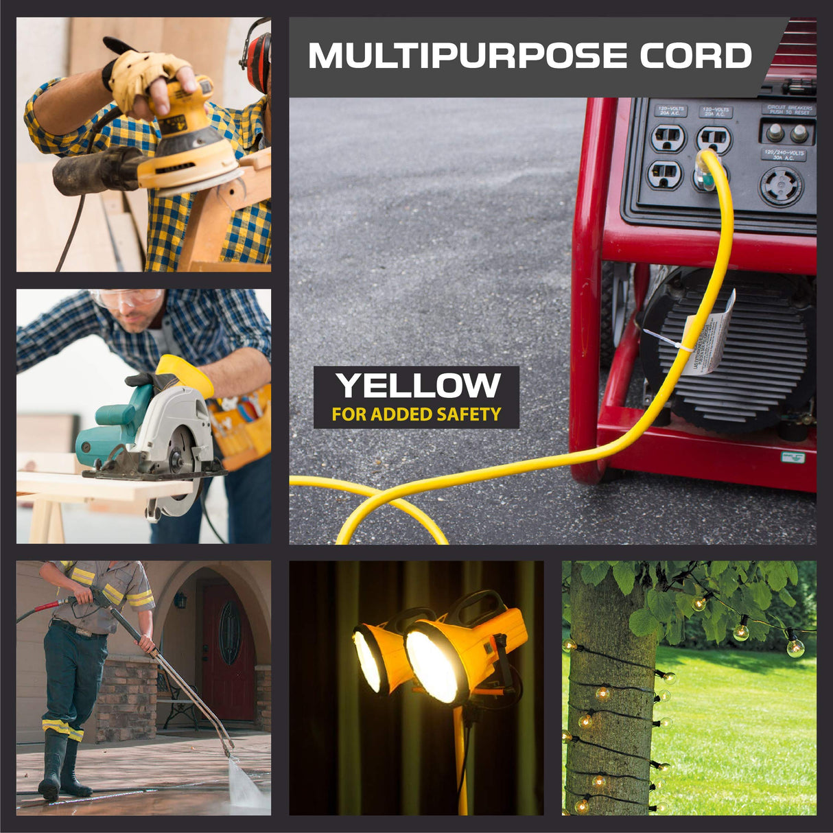 Iron Forge Cable 10 Foot Lighted Outdoor Extension Cord - 12/3 SJTW Heavy Duty Yellow Extension Cable with 3 Prong Grounded Plug for Safety, 15 AMP - Great for Garden and Major Appliances IRON FORGE CABLE