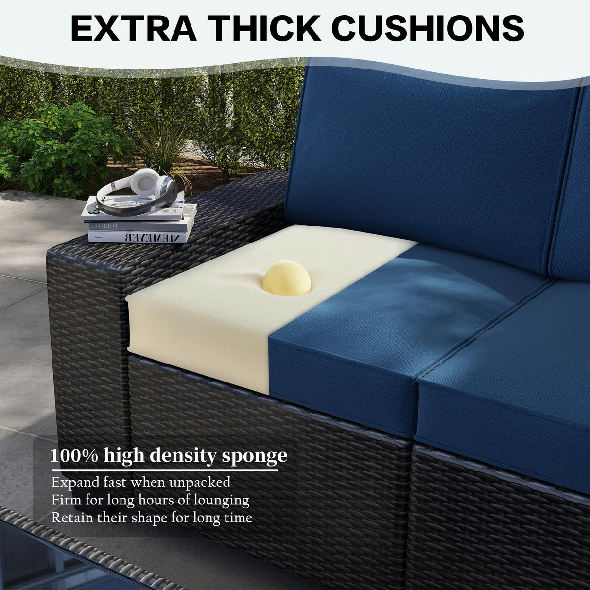 Aohanoi 6 Pieces Patio Furniture Set, Outdoor Sectional Set of 6 w/Wide Armrest, Waterproof Wicker Conversation Set for Backyard, Deck, Lake Blue Aohanoi