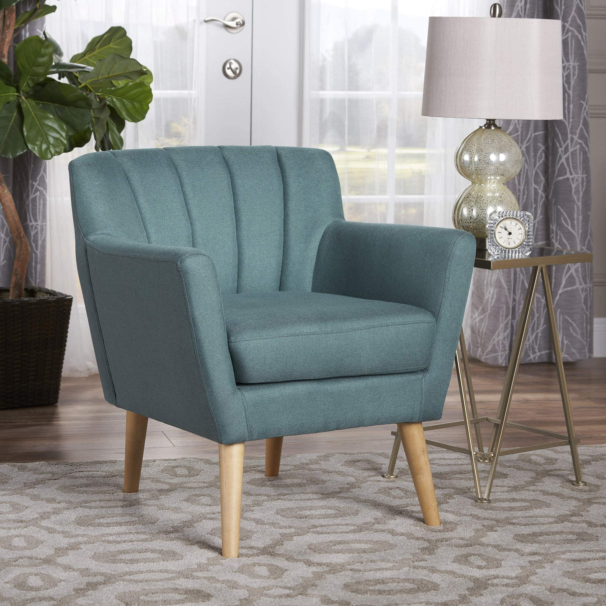 Christopher Knight Home Merel Mid Century Modern Fabric Club Chair, Dark Teal/Natural Christopher Knight Home