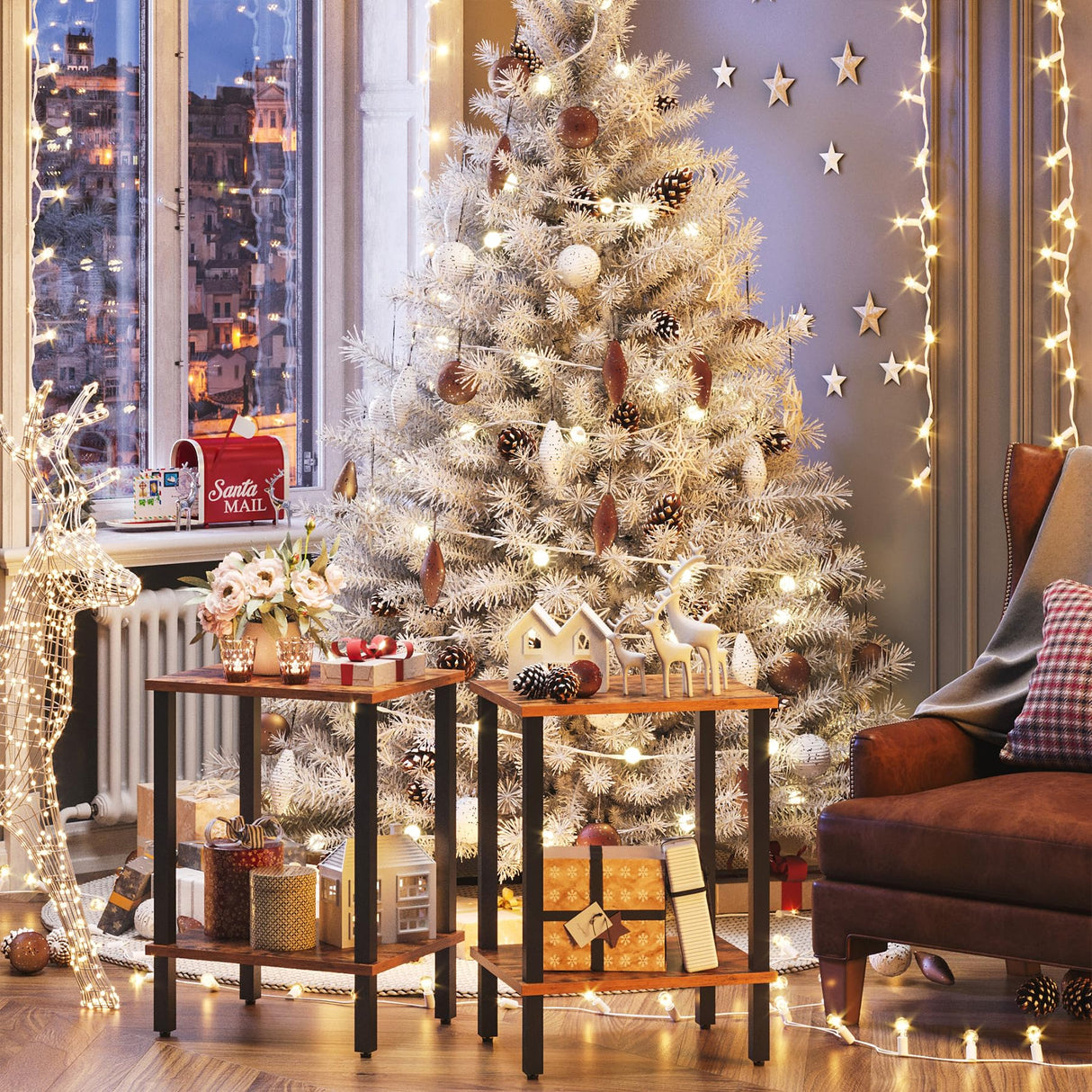 TUTOTAK End Table with Charging Station, Side Table with USB Ports and Outlets, Nightstand, 2-Tier Storage Shelf, Sofa Table for Small Space TB01BB040 TUTOTAK