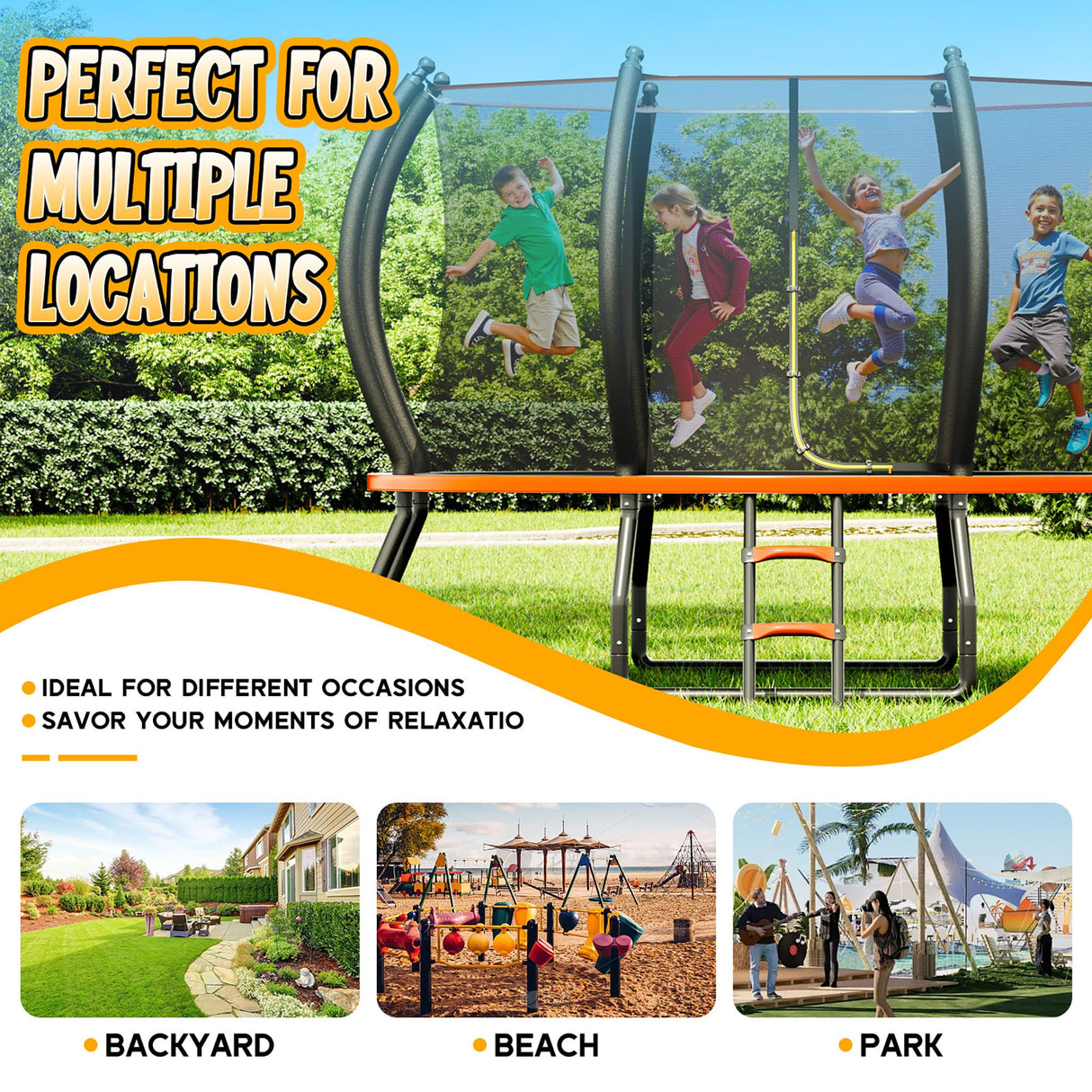 YUMPIE 8FT 10FT 12FT 14FT 16FT Trampoline with Pop-up Quick Connector, Trampoline Outdoor with Enclosure and Ladder, ASTM Approval for Kids and Adults YUMPIE