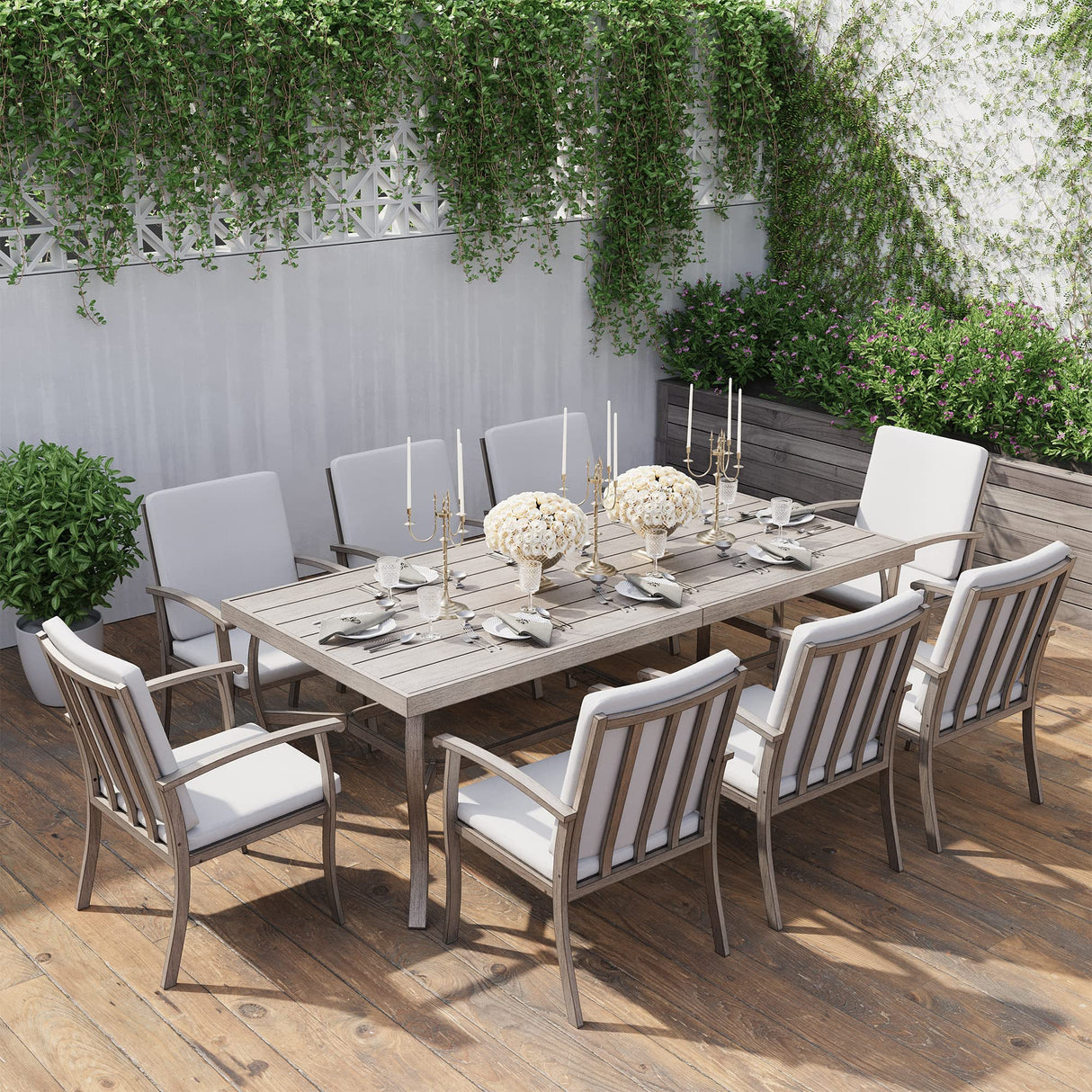 HAPPATIO Aluminum 9 Piece Patio Dining Set - Aluminum Outdoor Dining Set for 8, Patio Dining Table and Chairs Set, Patio Furniture with Table and Chairs (Gray) HAPPATIO