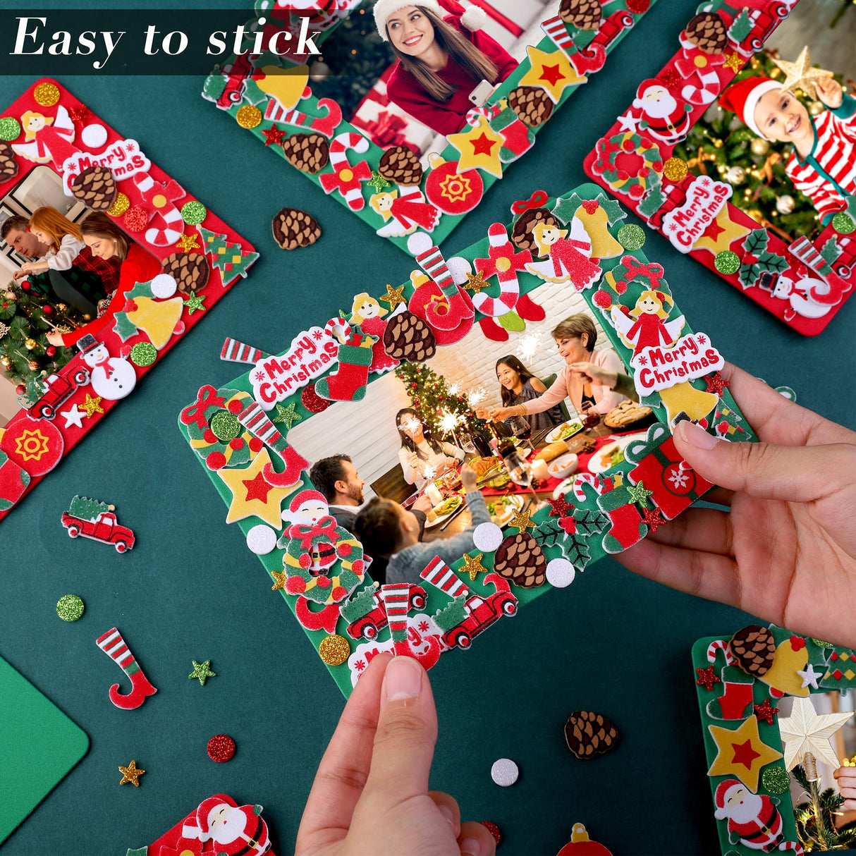 Fovths 436 Pieces Christmas Picture Frame Craft Kit for Kids Include Foam Photo Frames Christmas Foam Self Adhesive Stickers Magnet Art DIY Christmas Ornament for Xmas Party Favor, Home Decor Fovths