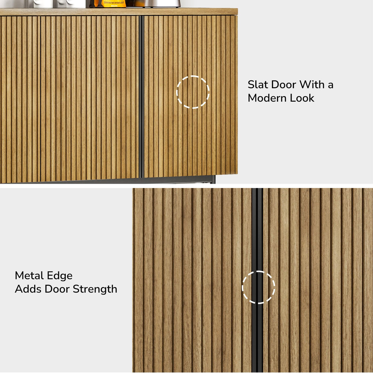 BELLEZE Sideboard Buffet Cabinet, 63" Storage Cabinet with Fluted Decorative Doors, Modern Console Table for Dinning Room, Kitchen & Living Room - Colemen (Camel) BELLEZE