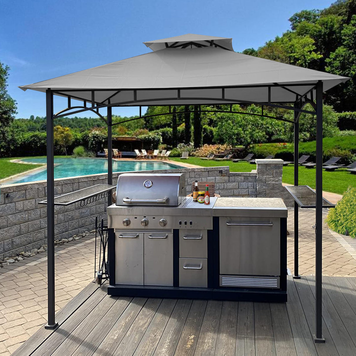 SCOCANOPY Upgraded Ripstop Fabric Replacement Canopy Grill BBQ Gazebo Roof Top for Gazebo Model L-GZ238PST-11 Only,(Gray Ripstop) SCOCANOPY