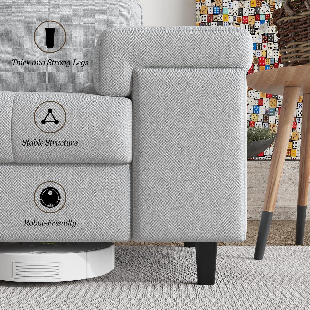 85 Inch Modern 3 Seater Sofa for Living Room, Deep Seat Chenille Couch with Adjustable Wide Armrest & Plush Backrest, Button Tufted Comfy Bedroom Sofa, Easy Assembly, Grey IDEALHOUSE