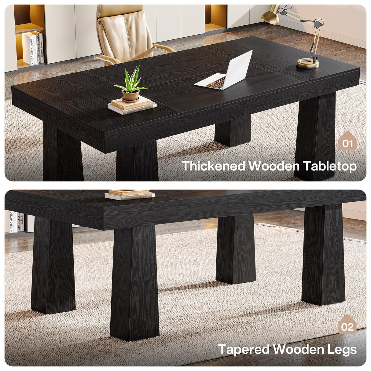 Tribesigns 5ft Conference Table, Heavy Duty Rectangular Modern Industrial Meeting Table with 4 Tapered Legs for Office, Black Workstation for Home or Business (1, Black) Tribesigns