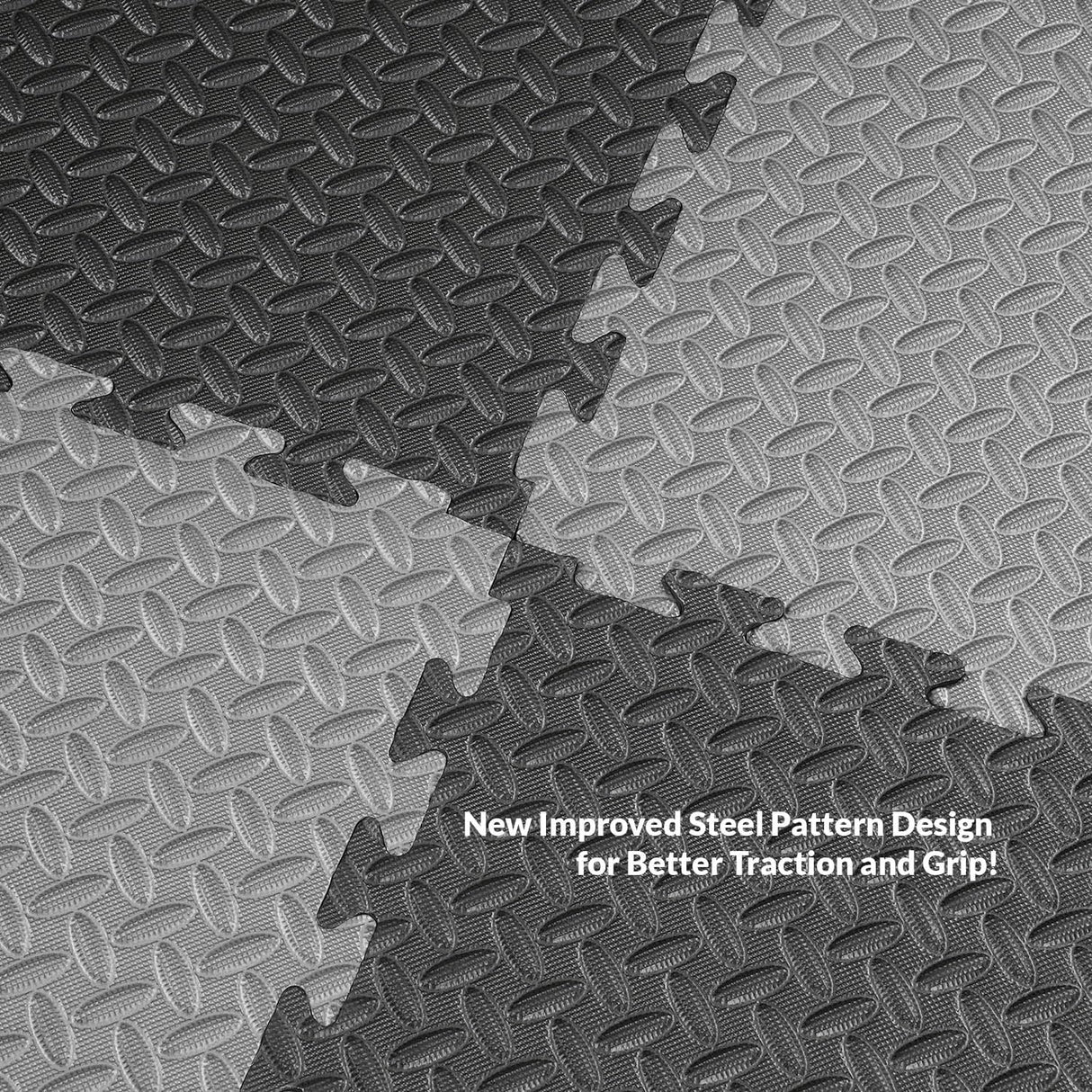 Xspec 1" Extra Thick 48 sq ft Reversible EVA Gym Foam Floor Mat Tiles (24" x 24"), Steel Pattern, 12 pcs, Black & Grey Xspec