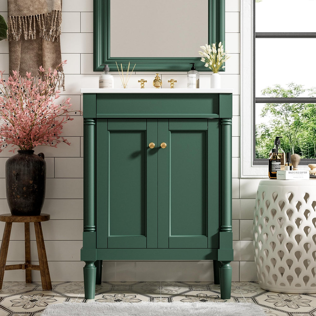 Virubi 24 Inch Bathroom Vanity with Single Sink Combo Set, Modern Bathroom Storage Cabinet with Double Soft Closing Doors, Solid Wood Frame Bathroom Vanities. Virubi