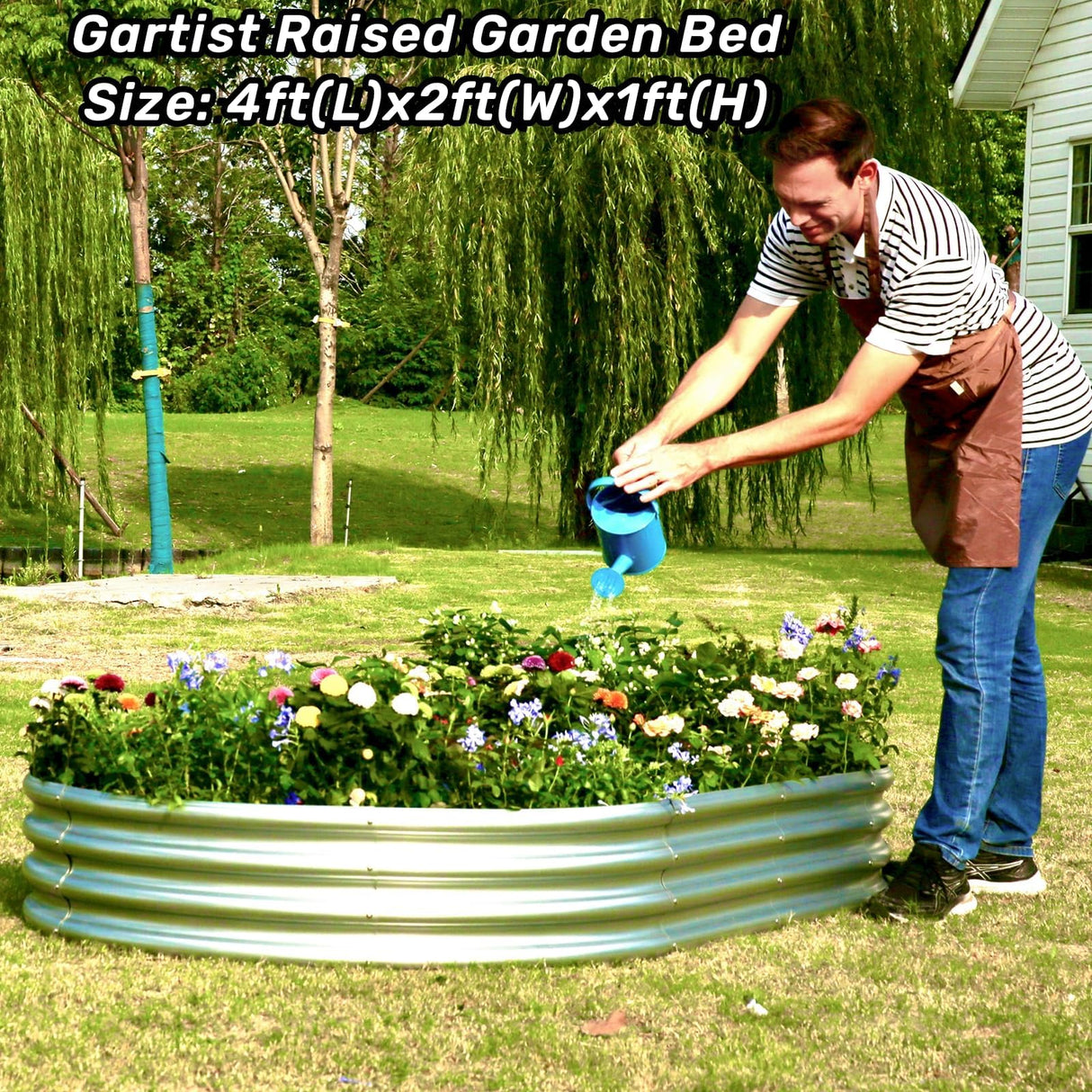 Gartist Galvanized Raised Garden Bed, 4x2x1 FT Thickening Raised Beds for Gardening, Oval Larger Space Planter Box for Outdoor for Herbs, Vegetables, Fruits Gartist