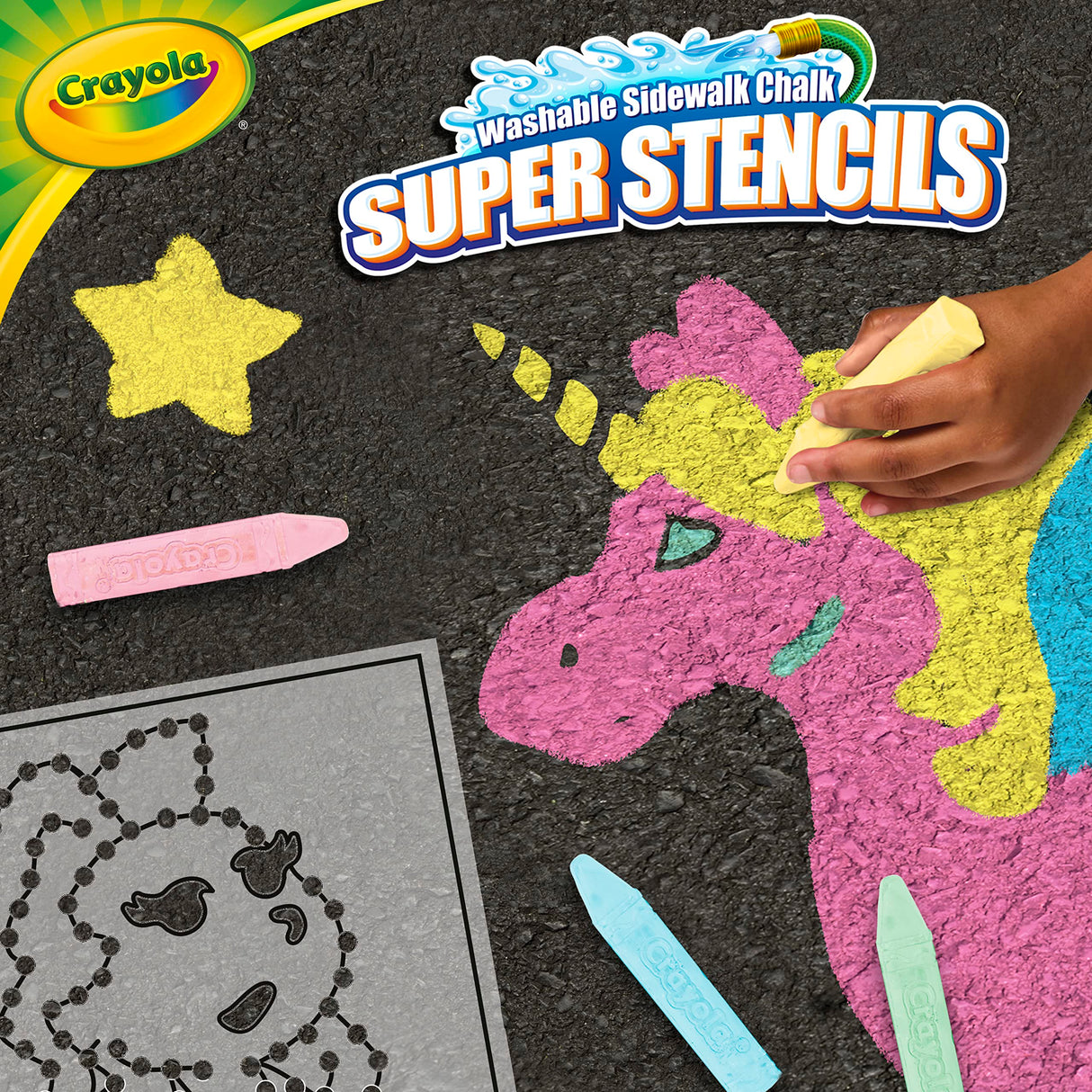 Crayola Super Stencils Magical Creatures Set (3ct), Large Sidewalk Chalk for Kids, Washable Sidewalk Chalk, Outdoor Toys, Ages 4+ Crayola