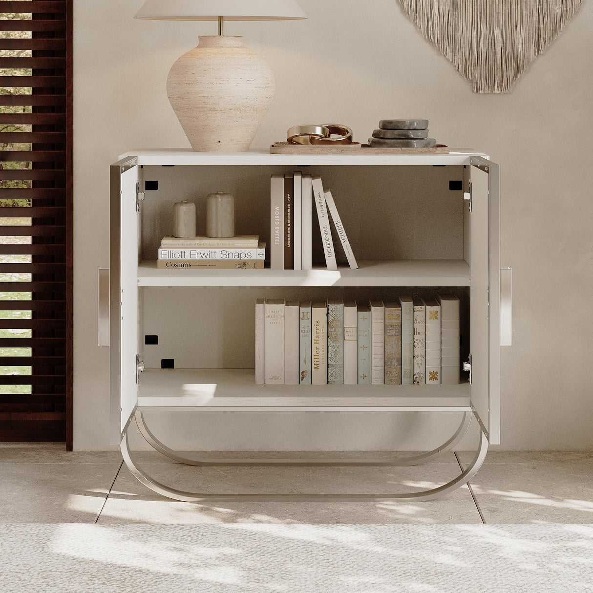 Clihome Sideboard Buffet Cabinet, 2 Door Console Cabinet TV Stand Wooden Credenza Storage Accent Cabinet with U-shaped legs for Bedroom, Living Room, Entryway, Cream White Clihome