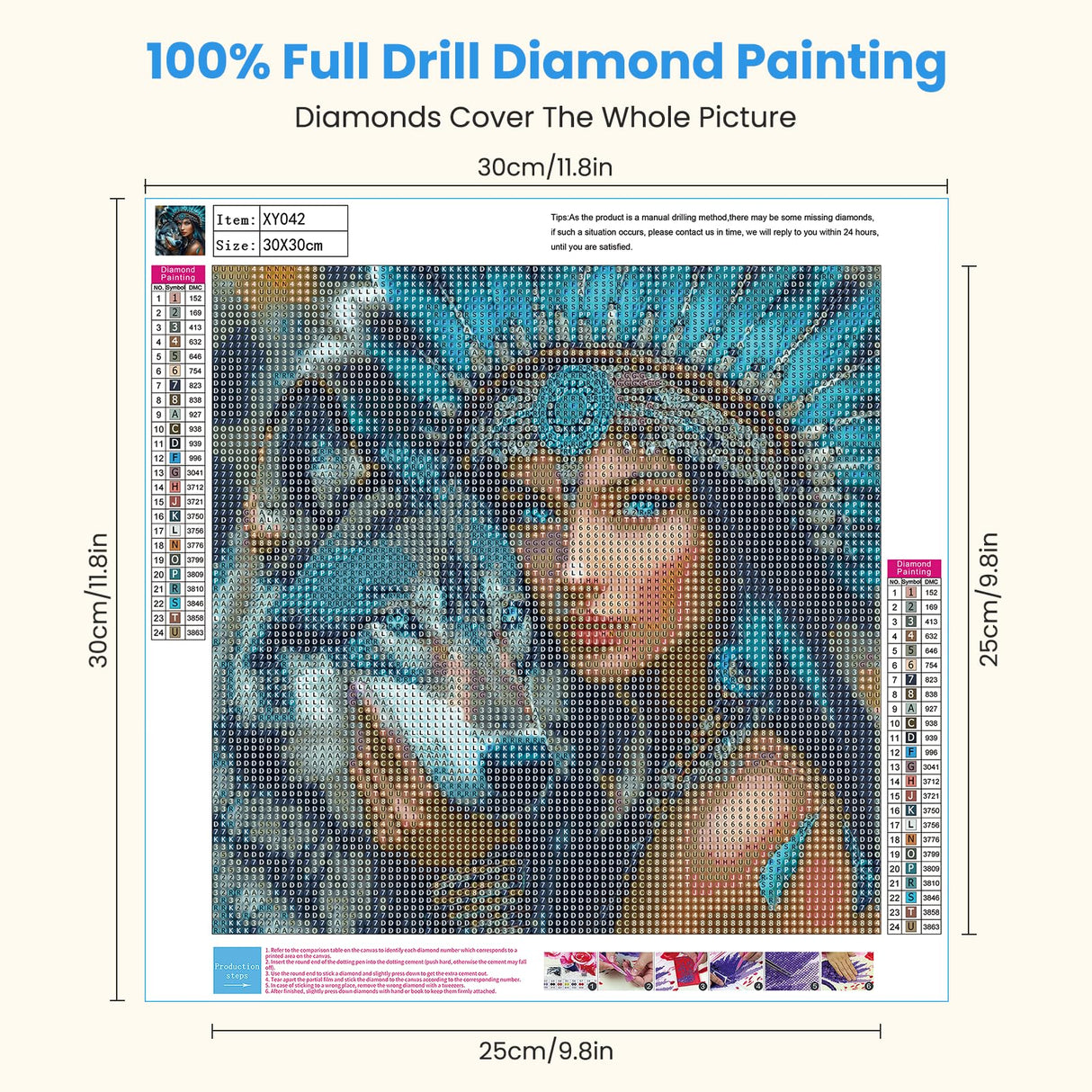 Miwixy Wolf Diamond Art Kits for Adults, American Native Indian Woman Diamond Painting Kit,5D Full Drill Diamond Art Canvas for Beginners Home Wall Decor 12 x 12 Inch Miwixy
