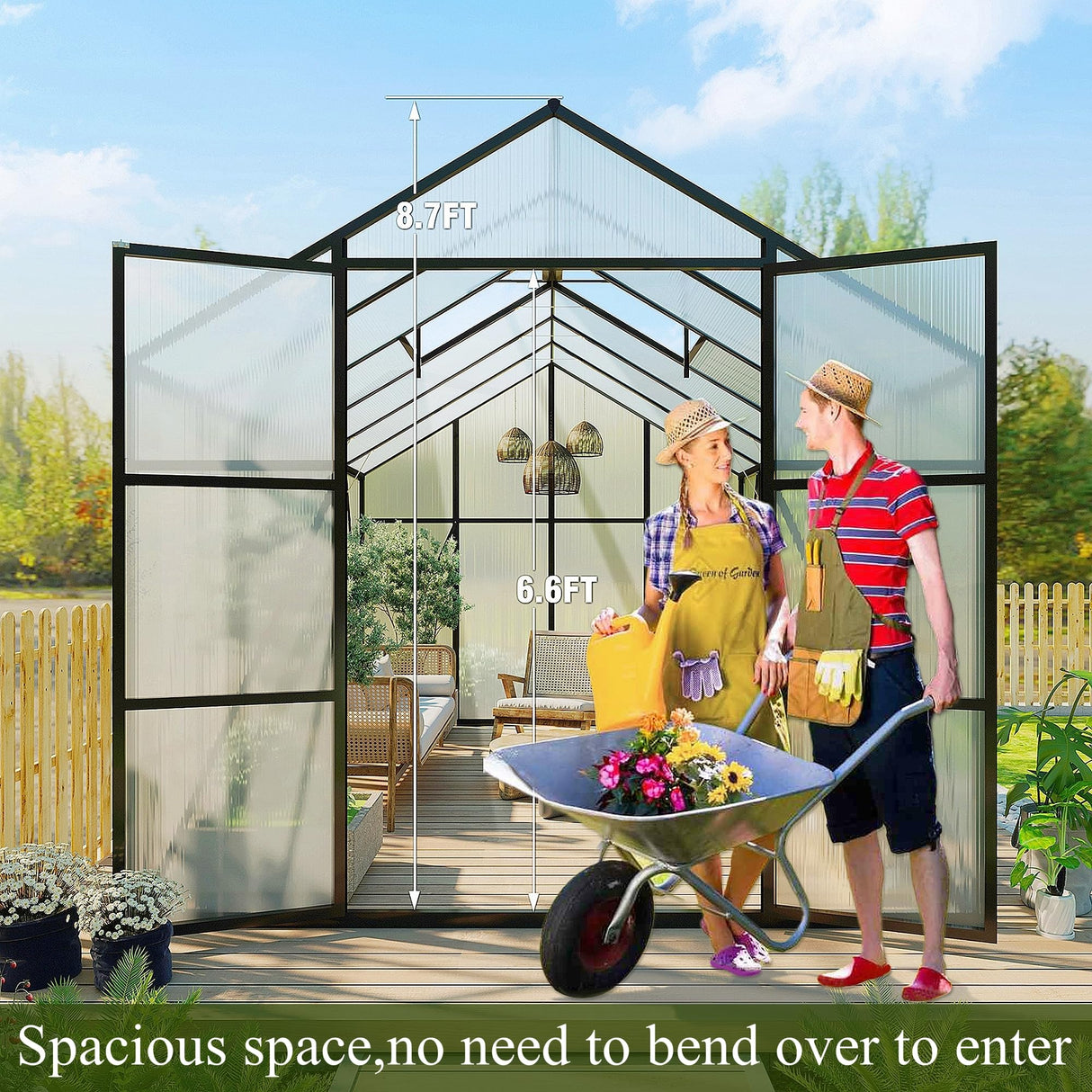 Vigo huseeo 10 * 12 * 8.7FT Greenhouse for Outdoors,Polycarbonate Greenhouse with Stronger Wind Protection and Roof Vent,Walk-in Large Aluminum Sunroom Winter Proof,Black Vigo huseeo