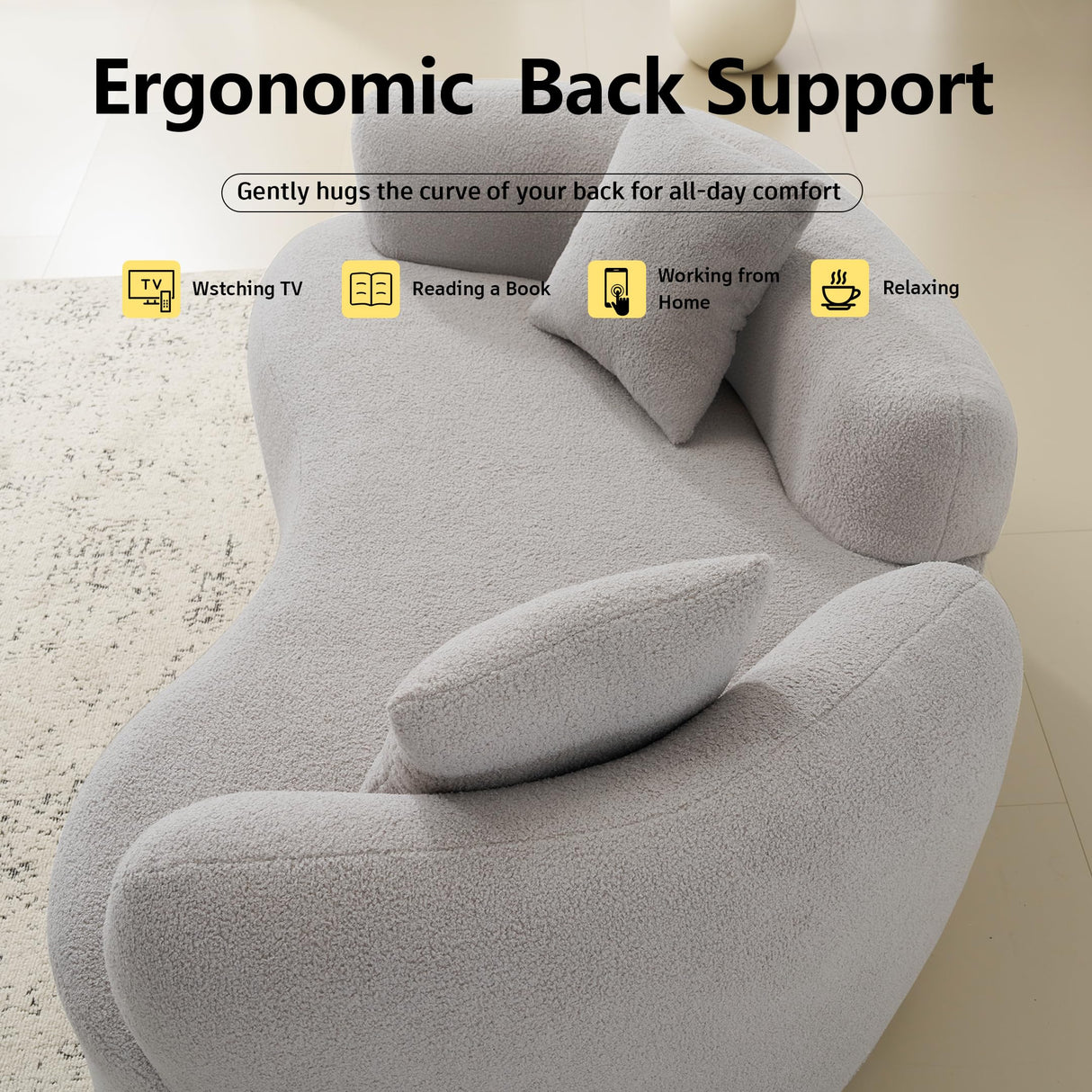 67”Curved Loveseat Sofa for Living Room, Deep Seat Love Seat Couch with 2 Throw Pillows, Modern Loveseat Adopt Teddy Fabric, Suitable Small Spaces The Cloud Loveseat, No Assembly Needed, Grey OmniLuxe